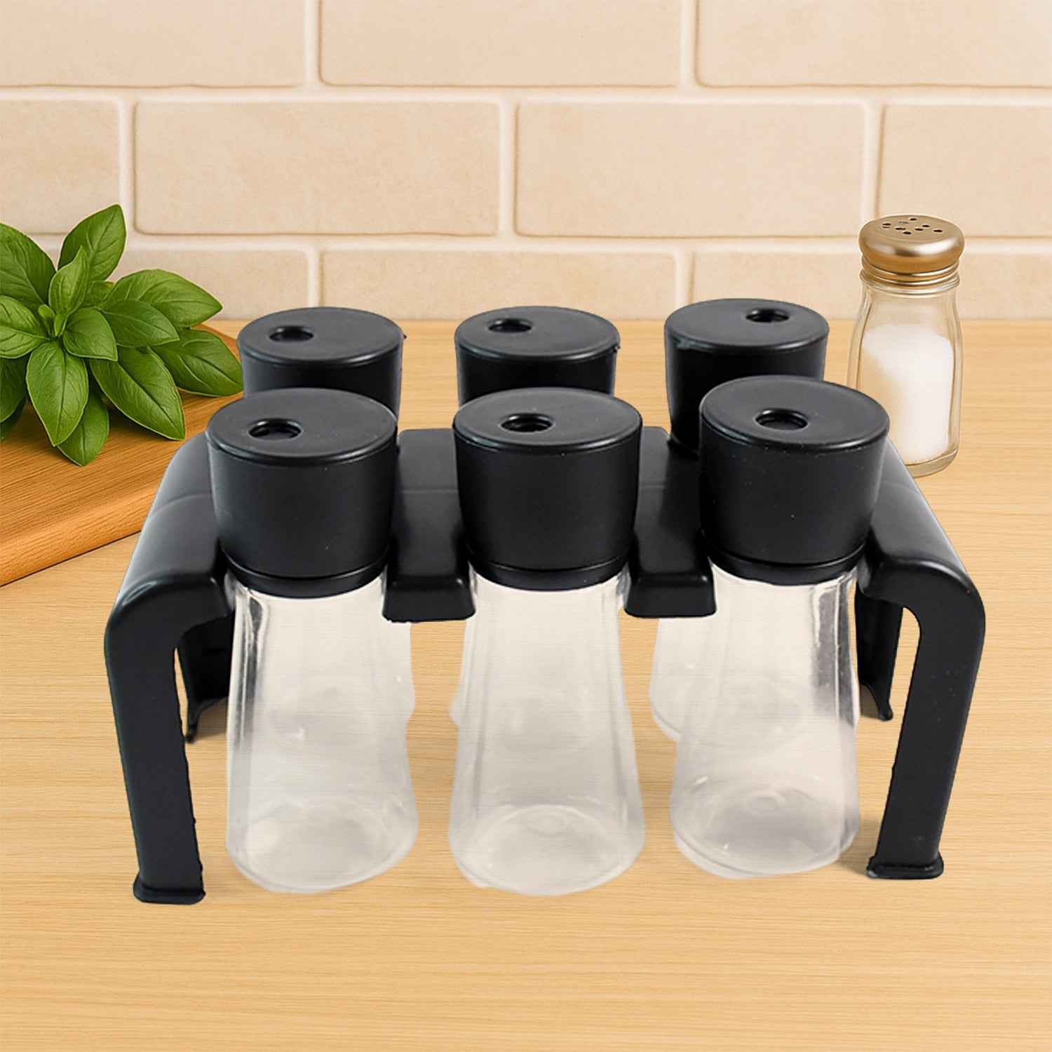 6-Piece Plastic Spice Jar Set with Stand