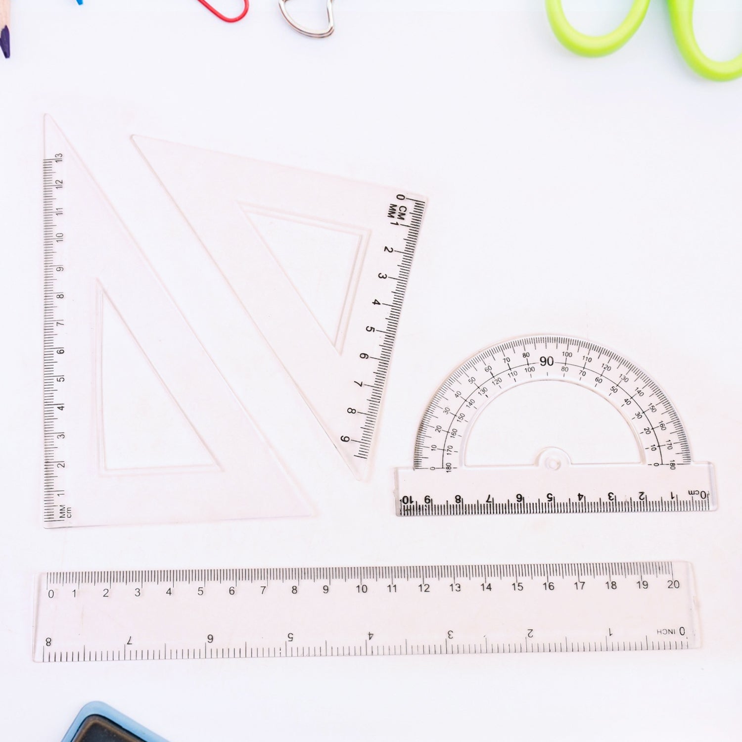 Plastic Geometry Set, Triangle Ruler Protractor Straight Ruler (4 Pcs Set) Variety Bazaar