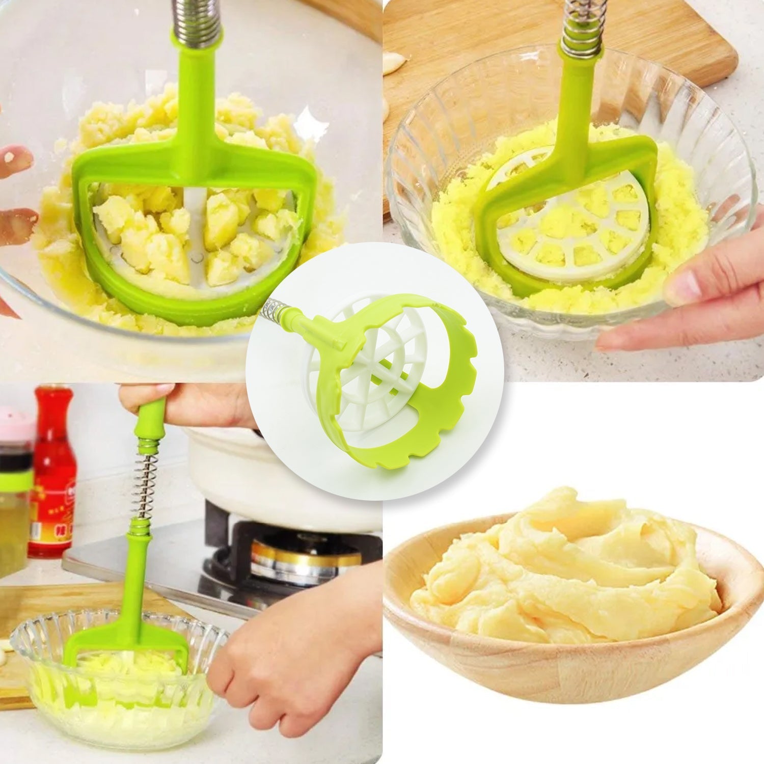 Multi Functional One-Handed Plastic Manual Mashed Potatoes Masher, Mash Sweet Potato Masher with Comfort Grip and Stainless-Steel Spring Design for Nonstick Pans (1 Pc) Variety Bazaar