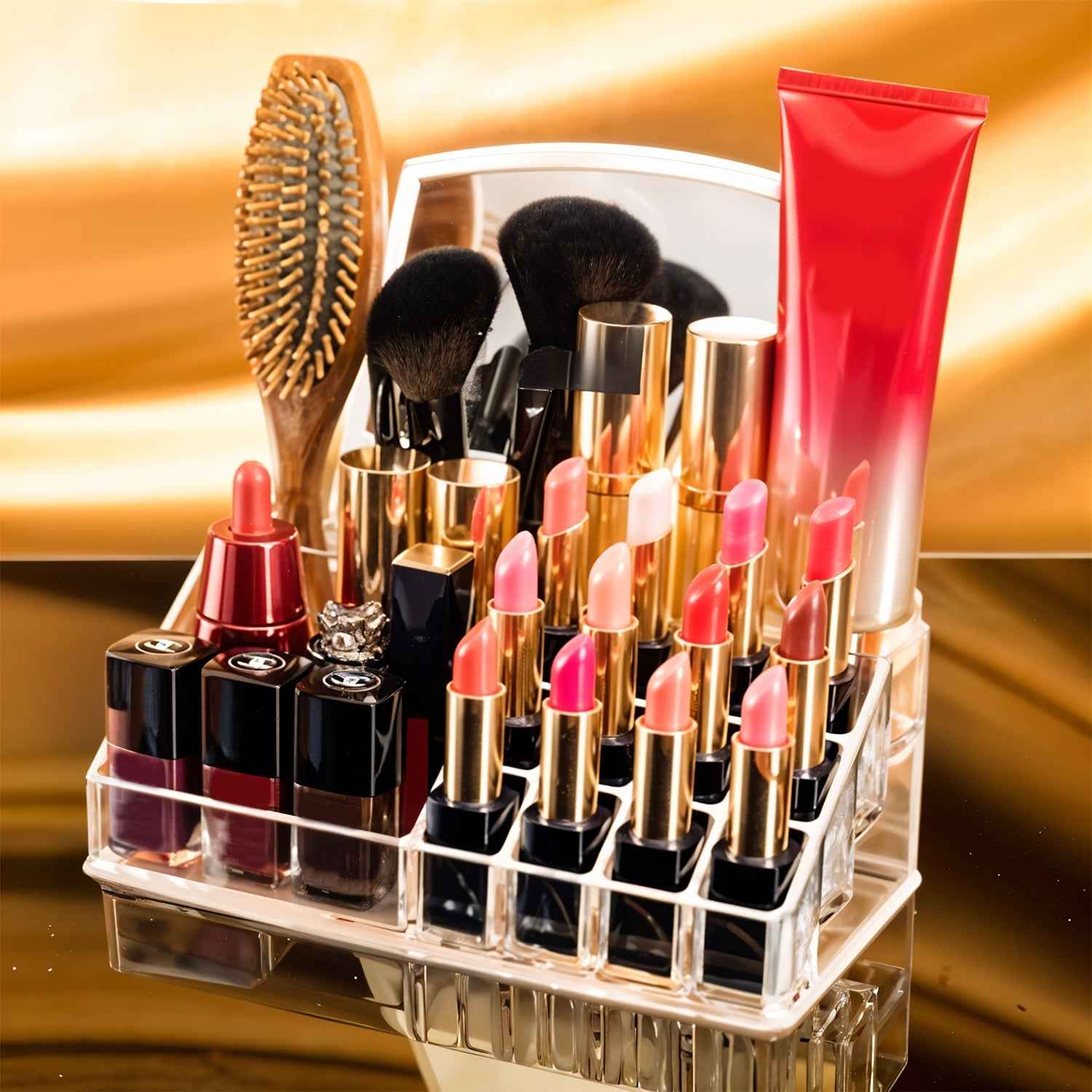 16 Compartment Cosmetic Makeup Jewellery Lipstick Storage Organiser Box, Cosmetic Storage Box Make-up Lipstick Organizer / Lipstick Holder Case Transparent