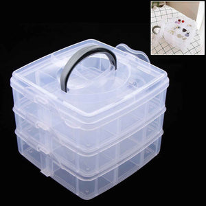 3-Tier 18 Sections Transparent Stackable Adjustable Compartment Slot Plastic Craft Storage Box