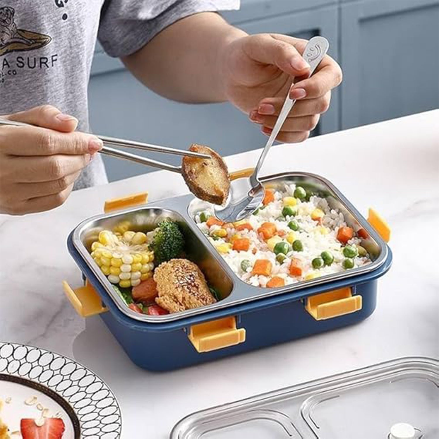 Stainless Steel Lunch Box 2 Section Lunch Box With Spoon Variety Bazaar