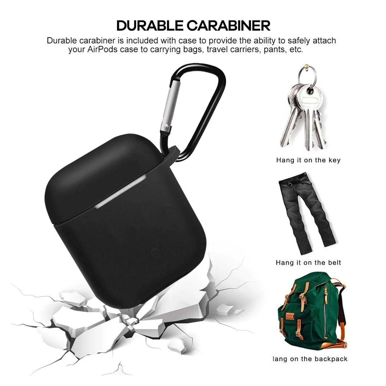 Silicone Shockproof Protection Wireless Headphones Carrying Box Cover with Metal Keychain Variety Bazaar