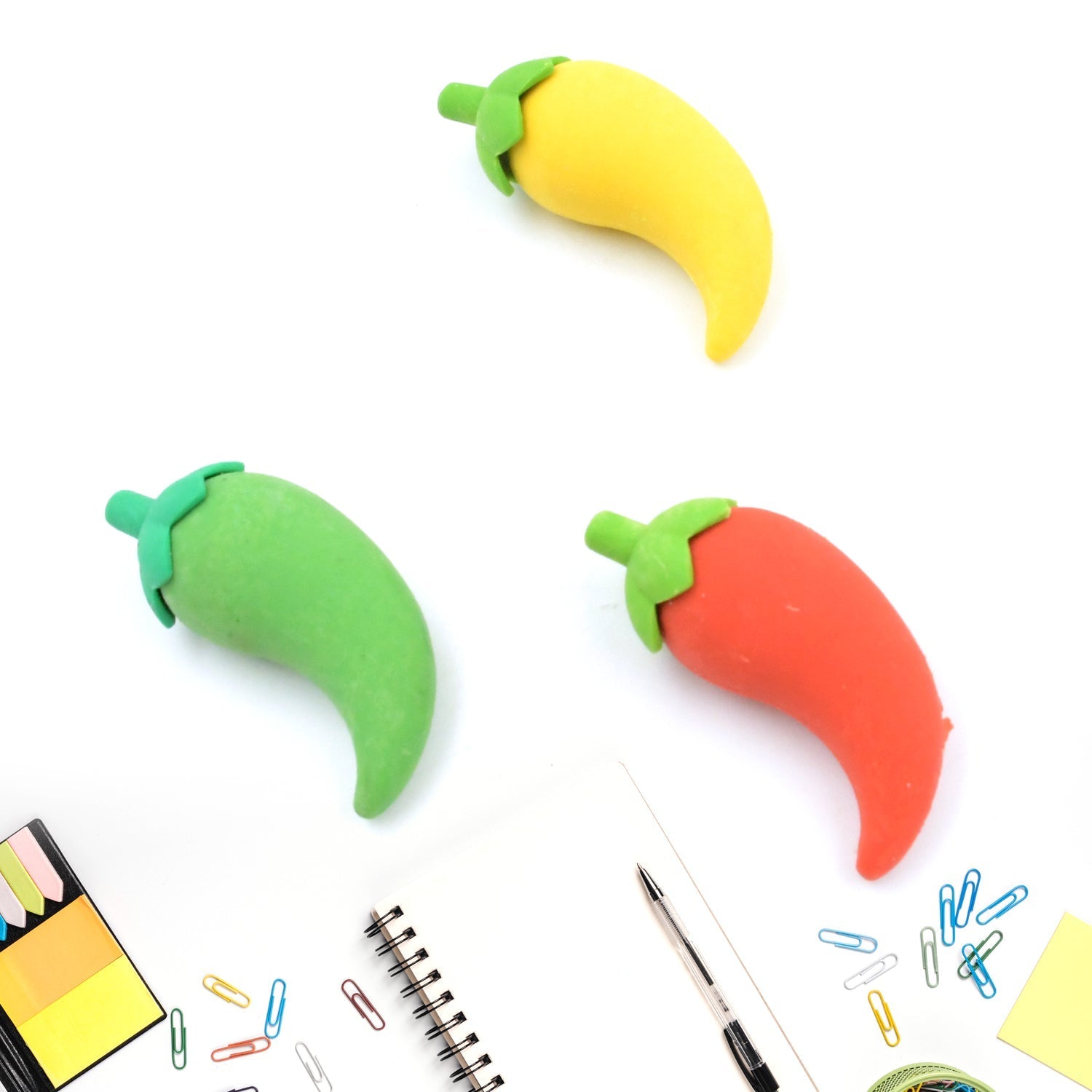 3D Fancy Colorful Chili Shape Erasers – Mini Novelty Eraser Set (3 Pc) Variety Bazaar