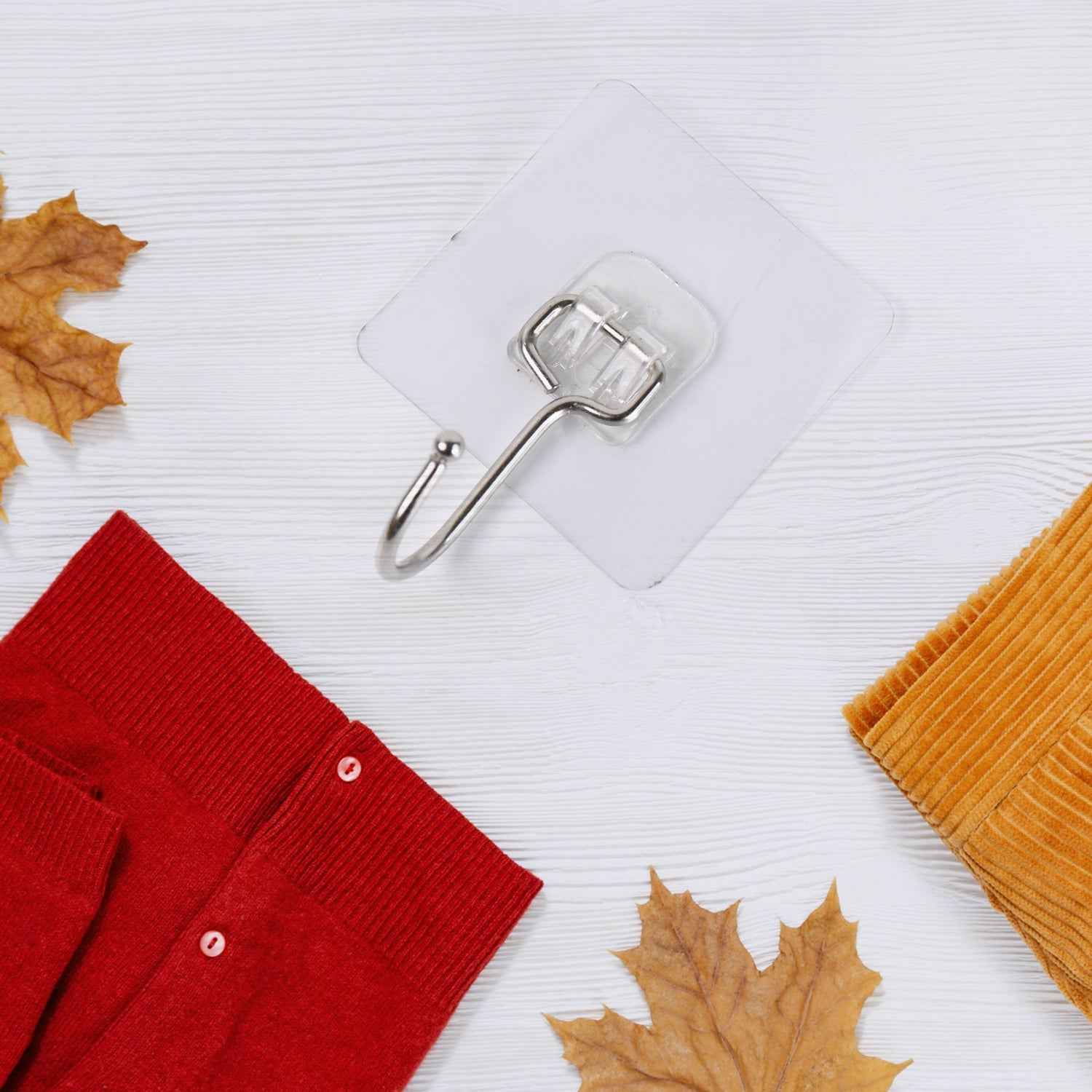 Transparent Large Stainless Steel Self Adhesive Wall Hooks (1 Pc)