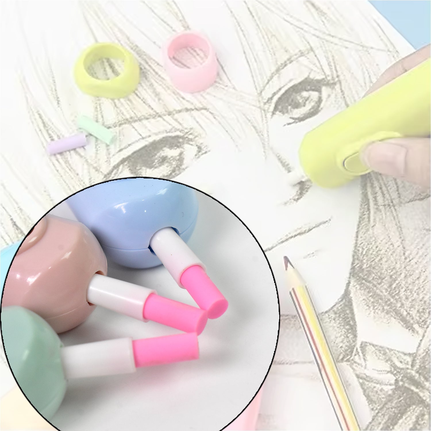 Electric Eraser Kit – Battery Operated with 10 Refills for Drawing & Sketching (Mix Design / Battery Not Included) Variety Bazaar