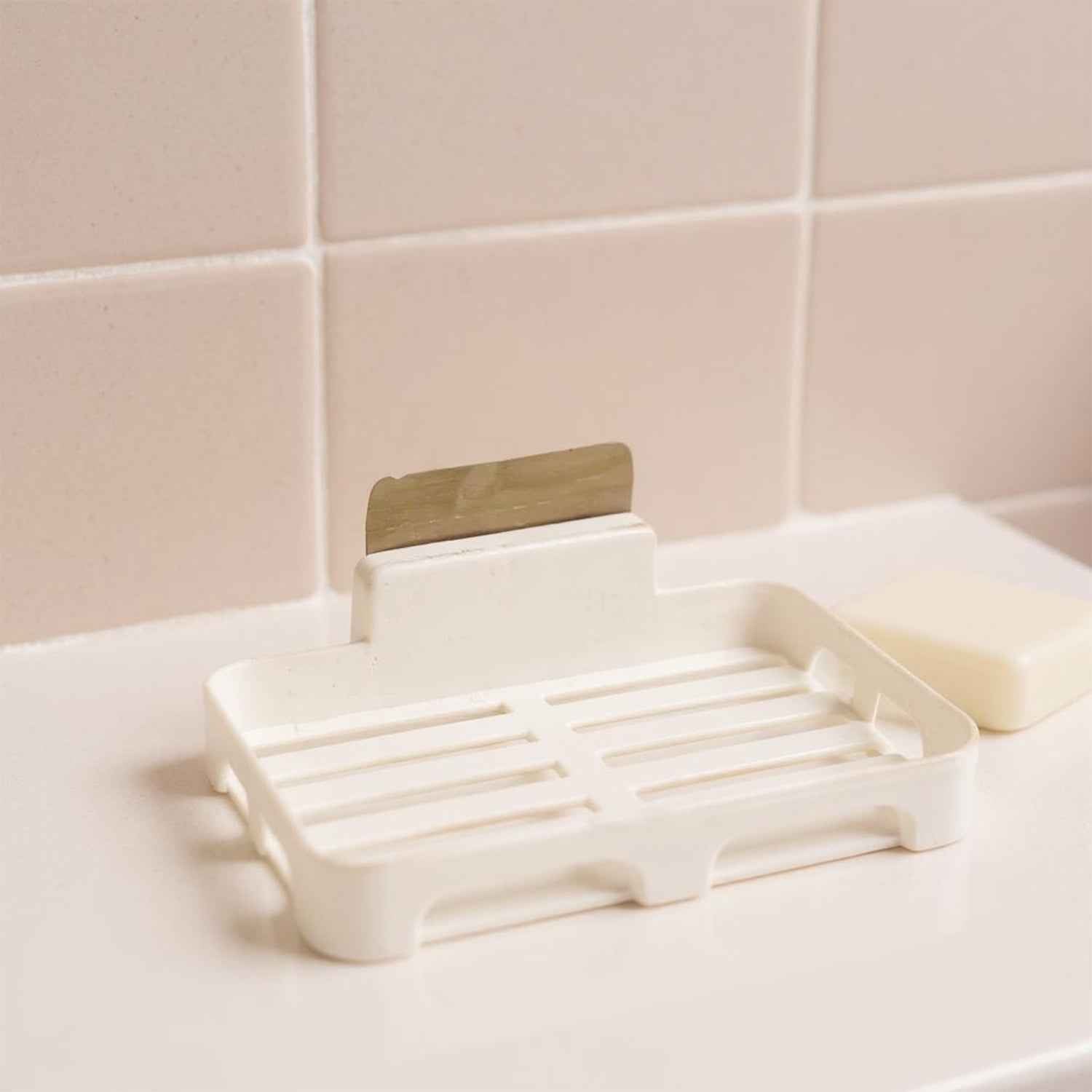 Self-Adhesive Wall Mount Plastic Soap Dish with Drain Slots