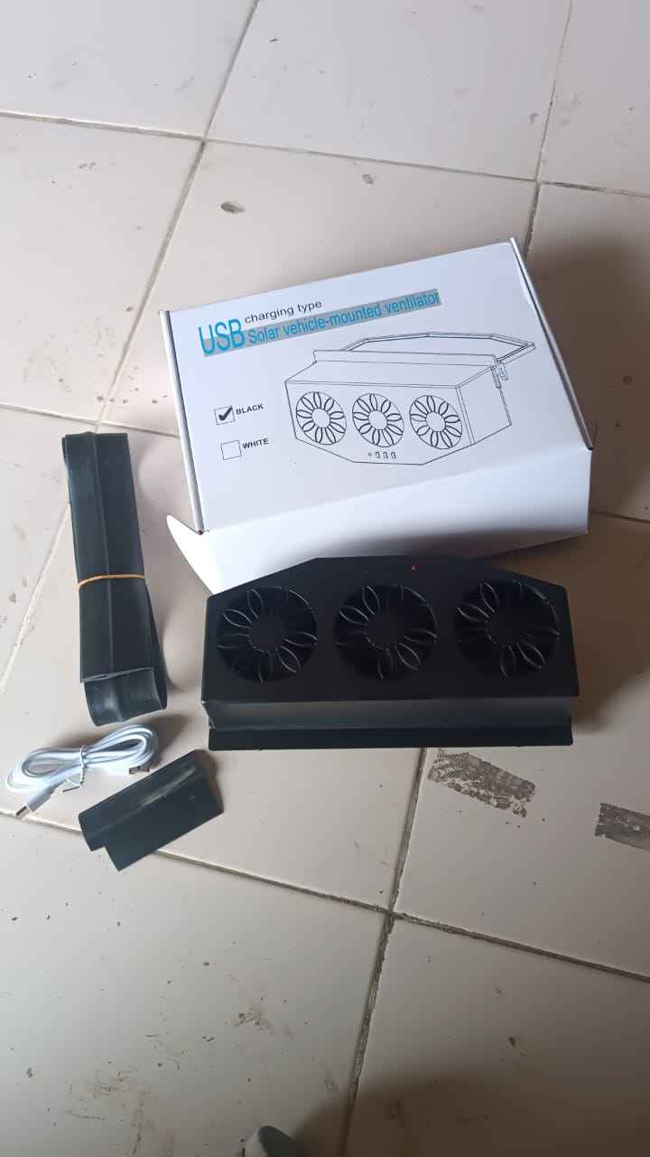 Triple Fan Solar Powered Car Exhaust Ventilation System with USB Charging