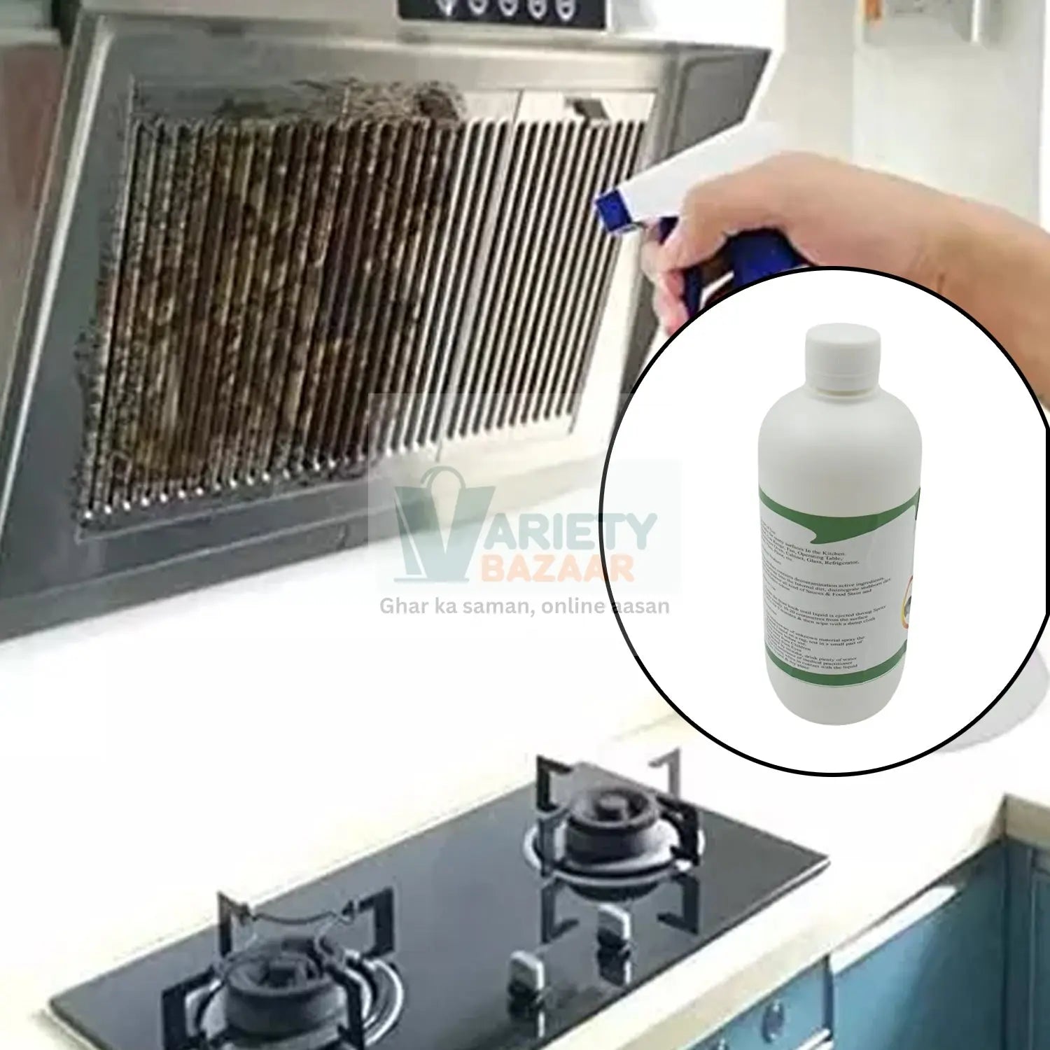 0310 Kitchen Cleaner Spray Oil & Grease Stain Remover Stove & Chimney Cleaner Spray Non-Flammable Nontoxic Magic Degreaser Spray for Kitchen Gas Stove Cleaning Spray (Approx 500ML) Travel Sahayak