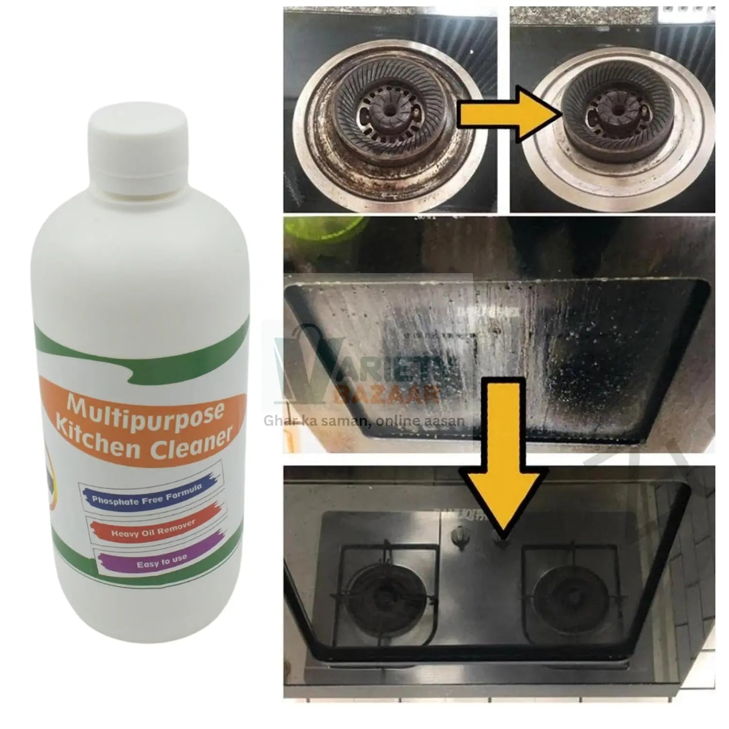 0310 Kitchen Cleaner Spray Oil & Grease Stain Remover Stove & Chimney Cleaner Spray Non-Flammable Nontoxic Magic Degreaser Spray for Kitchen Gas Stove Cleaning Spray (Approx 500ML) Travel Sahayak