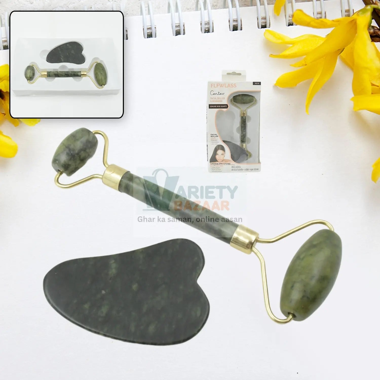 0318 Gua Sha Stone and Anti Aging Jade Roller Massager for Face Massage Natural Face Skincare Massager & Face Roller Massager for Women | Face Shaper Jade Roller and Gua Sha Set for Glowing Skin Travel Sahayak