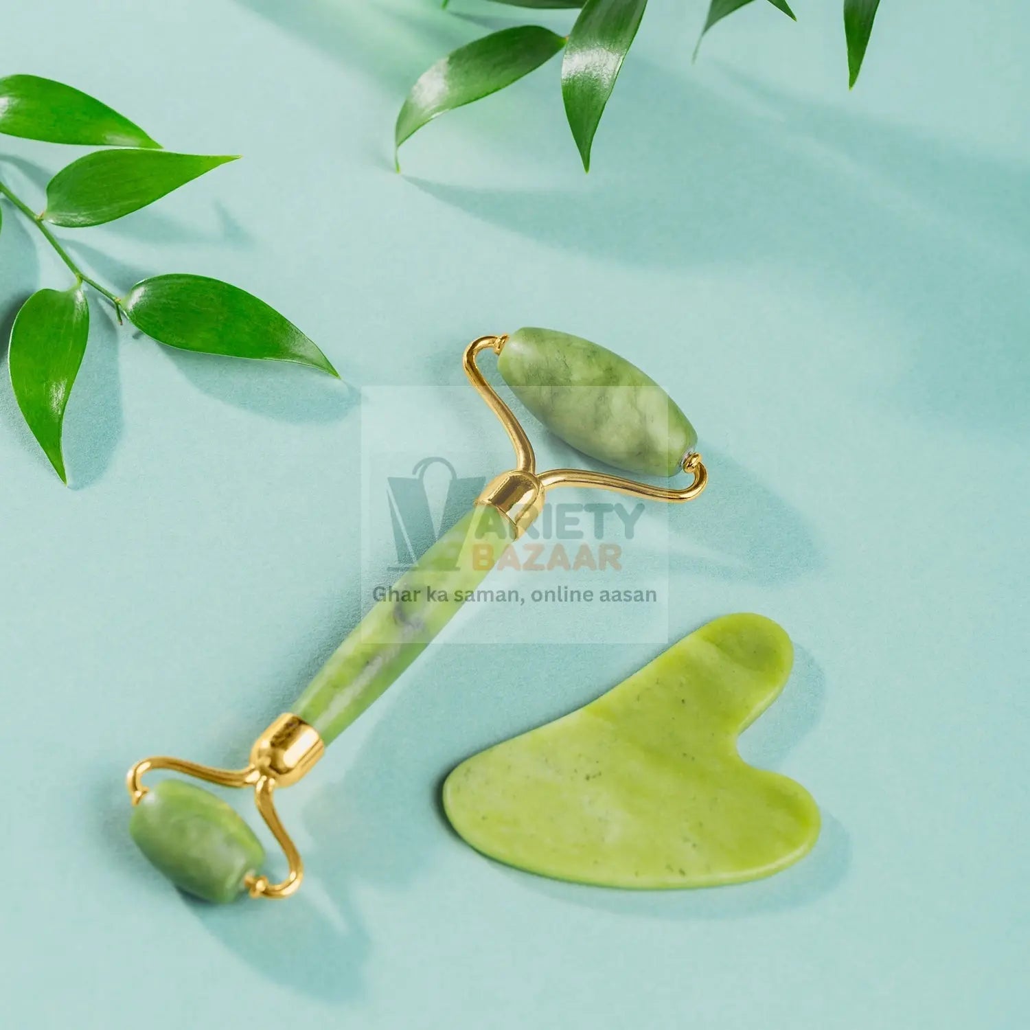 0318 Gua Sha Stone and Anti Aging Jade Roller Massager for Face Massage Natural Face Skincare Massager & Face Roller Massager for Women | Face Shaper Jade Roller and Gua Sha Set for Glowing Skin Travel Sahayak
