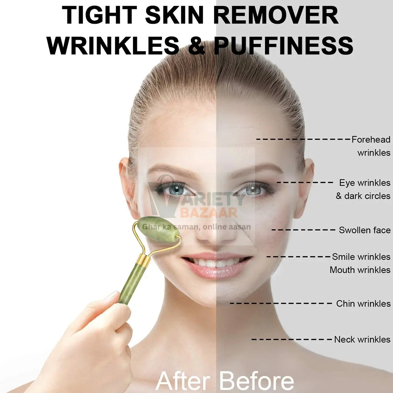 0318 Gua Sha Stone and Anti Aging Jade Roller Massager for Face Massage Natural Face Skincare Massager & Face Roller Massager for Women | Face Shaper Jade Roller and Gua Sha Set for Glowing Skin Travel Sahayak