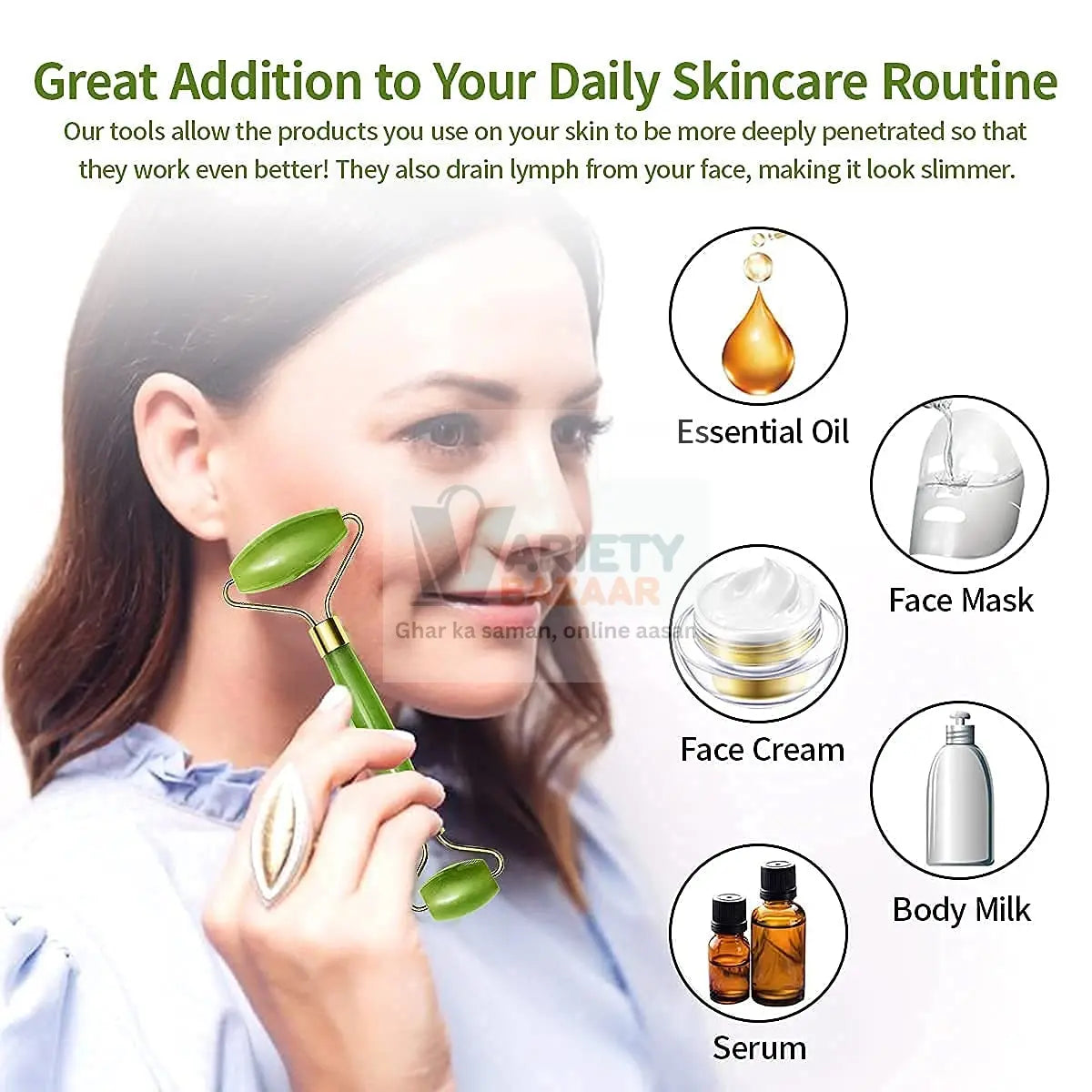 0318 Gua Sha Stone and Anti Aging Jade Roller Massager for Face Massage Natural Face Skincare Massager & Face Roller Massager for Women | Face Shaper Jade Roller and Gua Sha Set for Glowing Skin Travel Sahayak