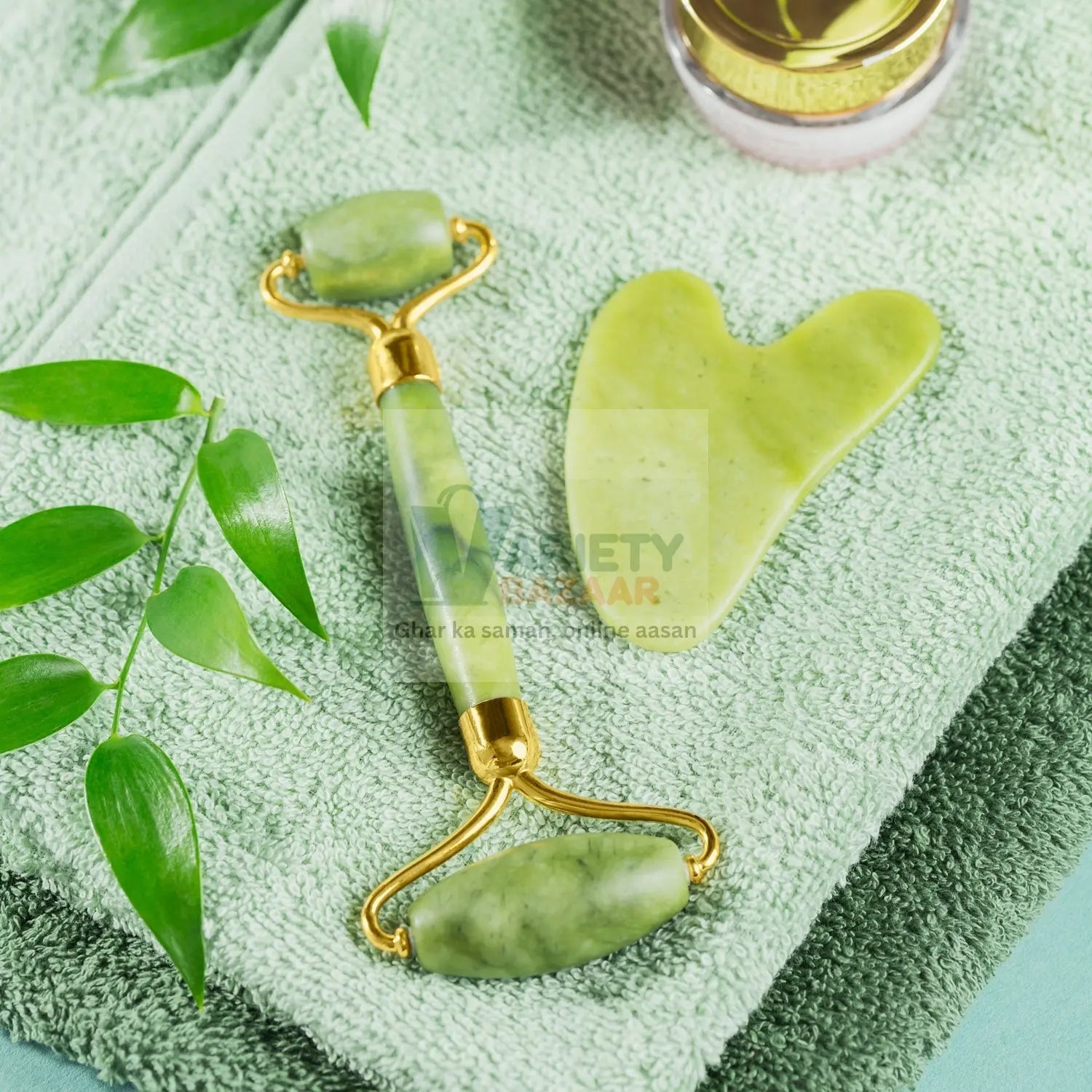 0318 Gua Sha Stone and Anti Aging Jade Roller Massager for Face Massage Natural Face Skincare Massager & Face Roller Massager for Women | Face Shaper Jade Roller and Gua Sha Set for Glowing Skin Travel Sahayak