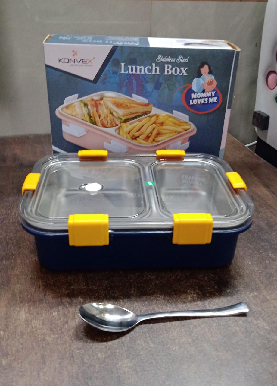 Stainless Steel Lunch Box 2 Section Lunch Box With Spoon Variety Bazaar