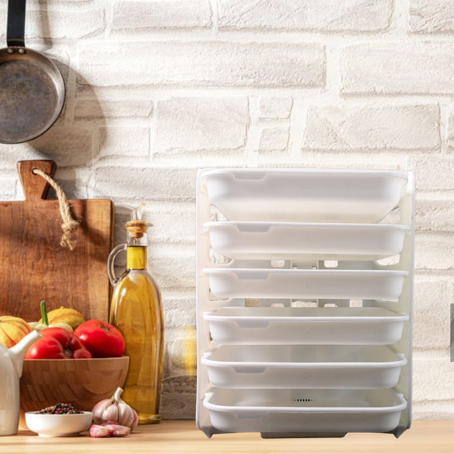 Plastic 6 Layer Wall-Mounted Food Organizer Rack (1 Set) Variety Bazaar
