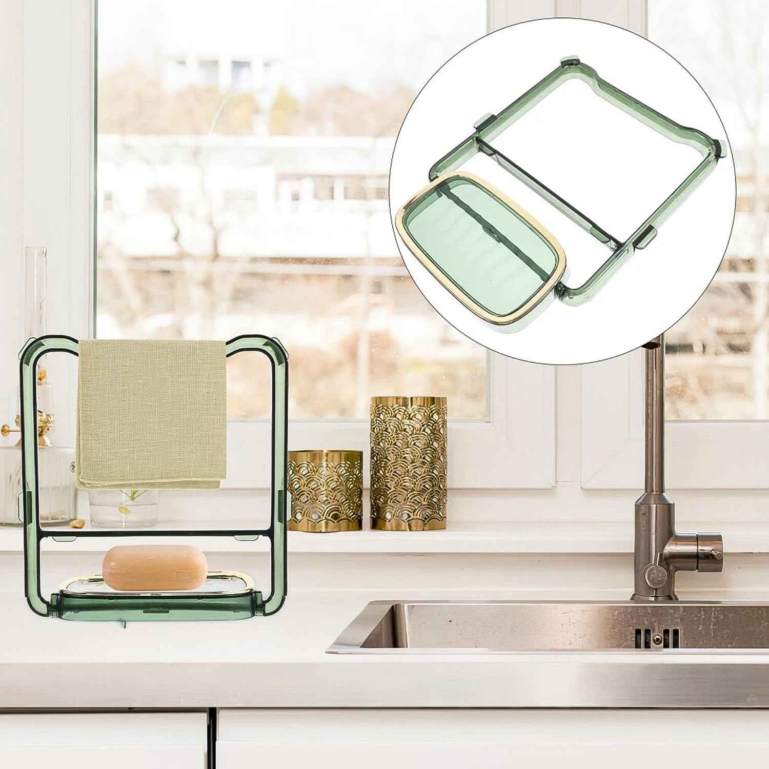 2-in-1 Self-Adhesive Towel Hanger & Soap Holder Stand (1 Pc)