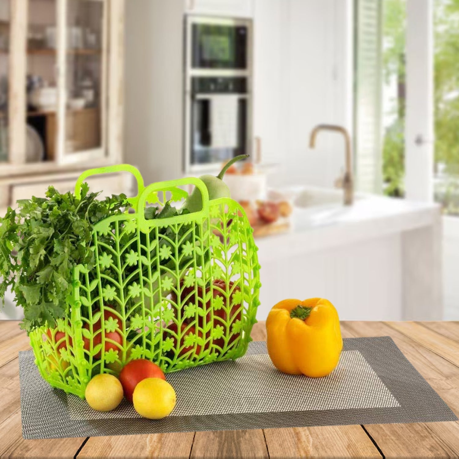Plastic Foldable Basket Bag || Fruit & Vegetable Storage Basket (3 Pcs Set / Multicolor) Variety Bazaar