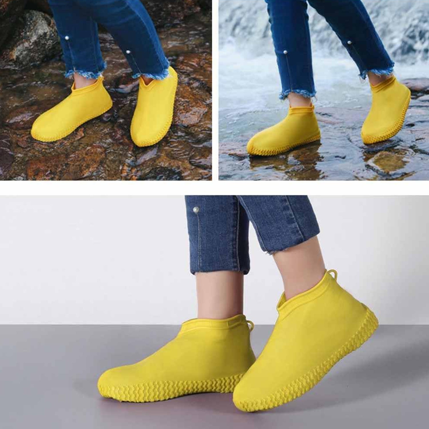 Non-Slip Silicone Rain Reusable Anti skid Waterproof Fordable Boot Shoe Cover (Extra Large Size (XL)/ 1 Pair / Mix Color) Variety Bazaar