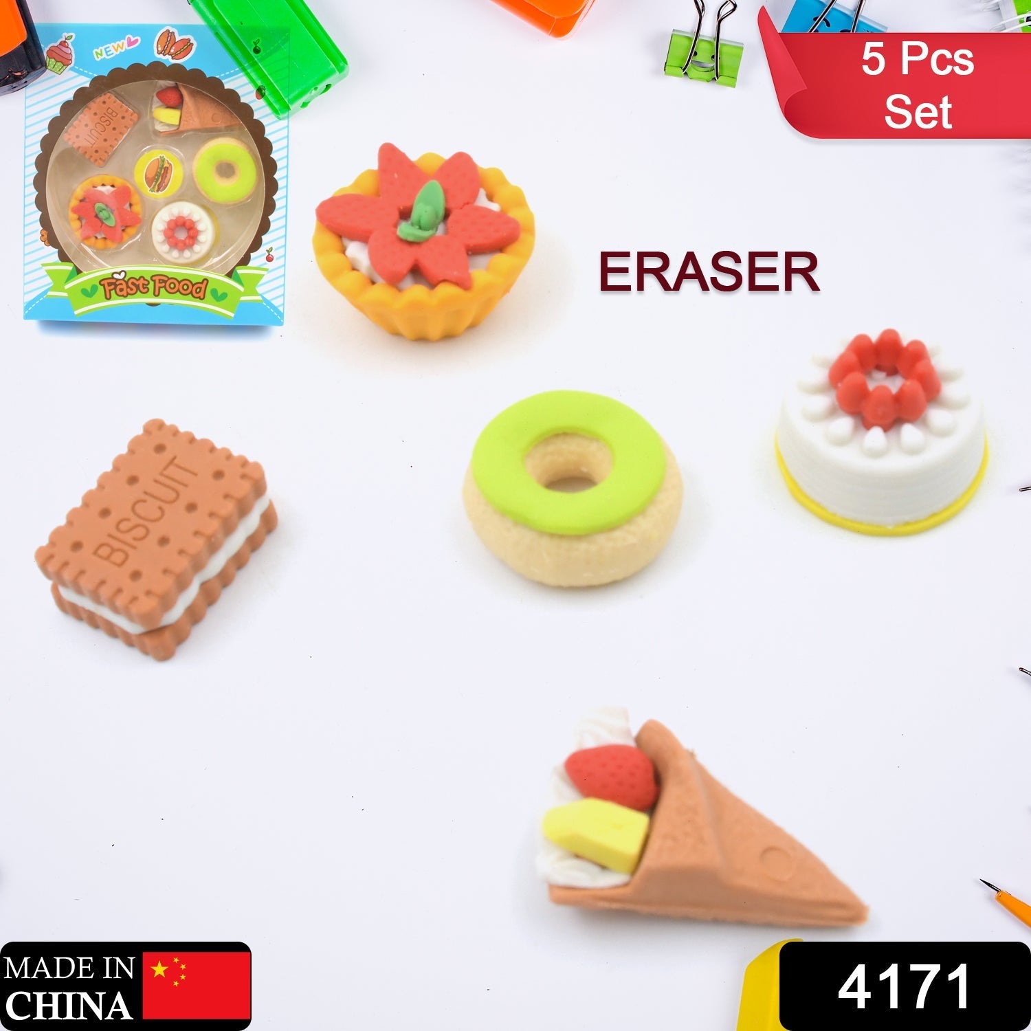 3D Fast Food Erasers Set, Cute Mini Colorful Erasers for Kids Gift & School (5 Pcs) Variety Bazaar