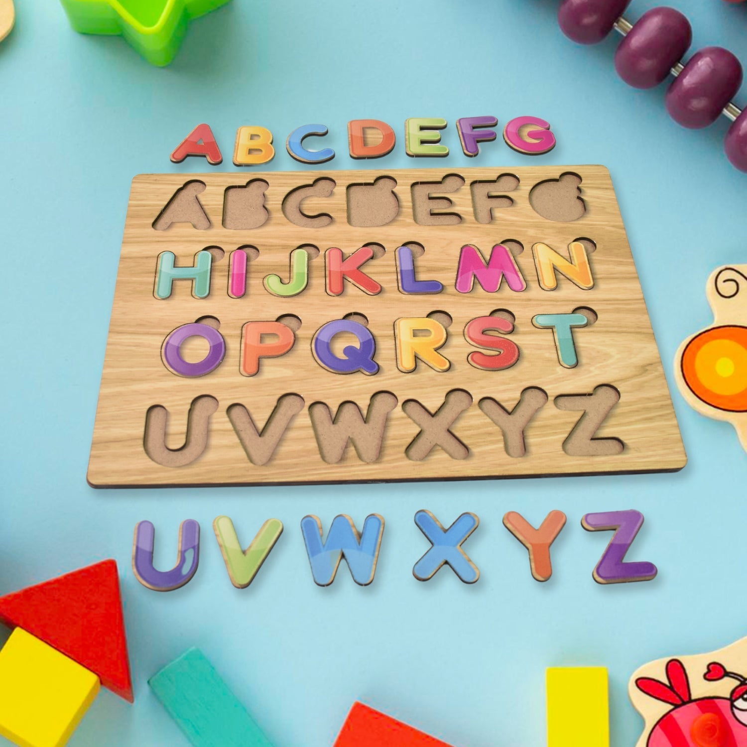 Wooden Puzzle Board ABC Letters Shapes Educational Learning Toys (1 Set) Variety Bazaar