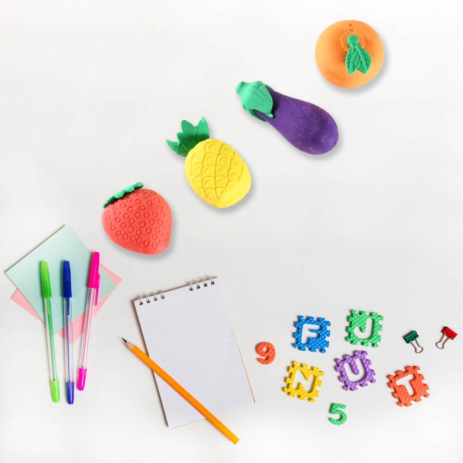 Mini Cute Veg & Fruit Erasers – 3D Colorful Eraser Set for Kids (4 Pc) Variety Bazaar