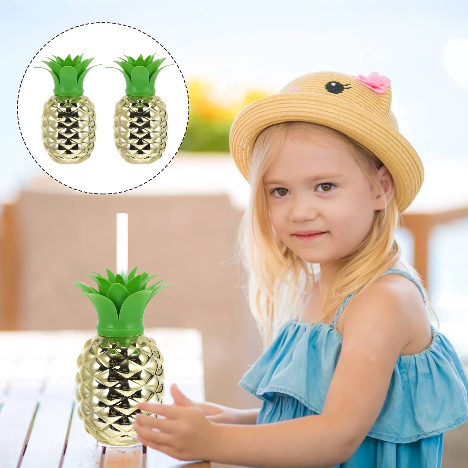 Plastic Pineapple Cups with Straw (1 Pc) - Party Favors, Hawaiian, Beach Variety Bazaar