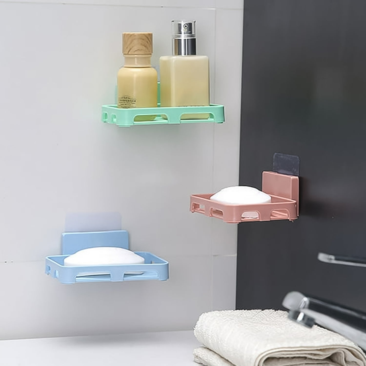 Bathroom & Kitchen Soap Holder: Self-Adhesive ,Sabudani (Plastic Box) Variety Bazaar