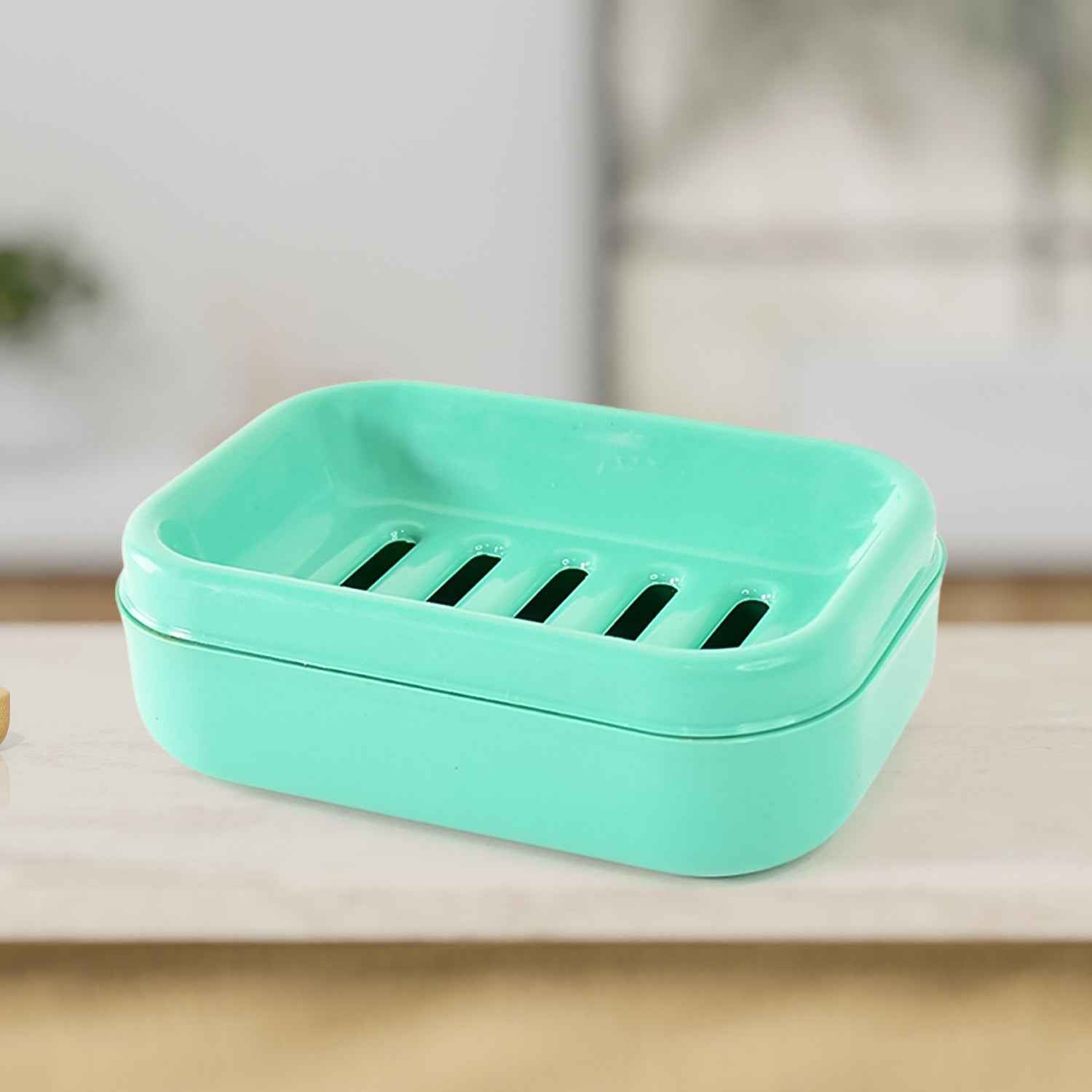 Premium Quality Rectangular Aqua Green Plastic Soap Case (1 Pc)
