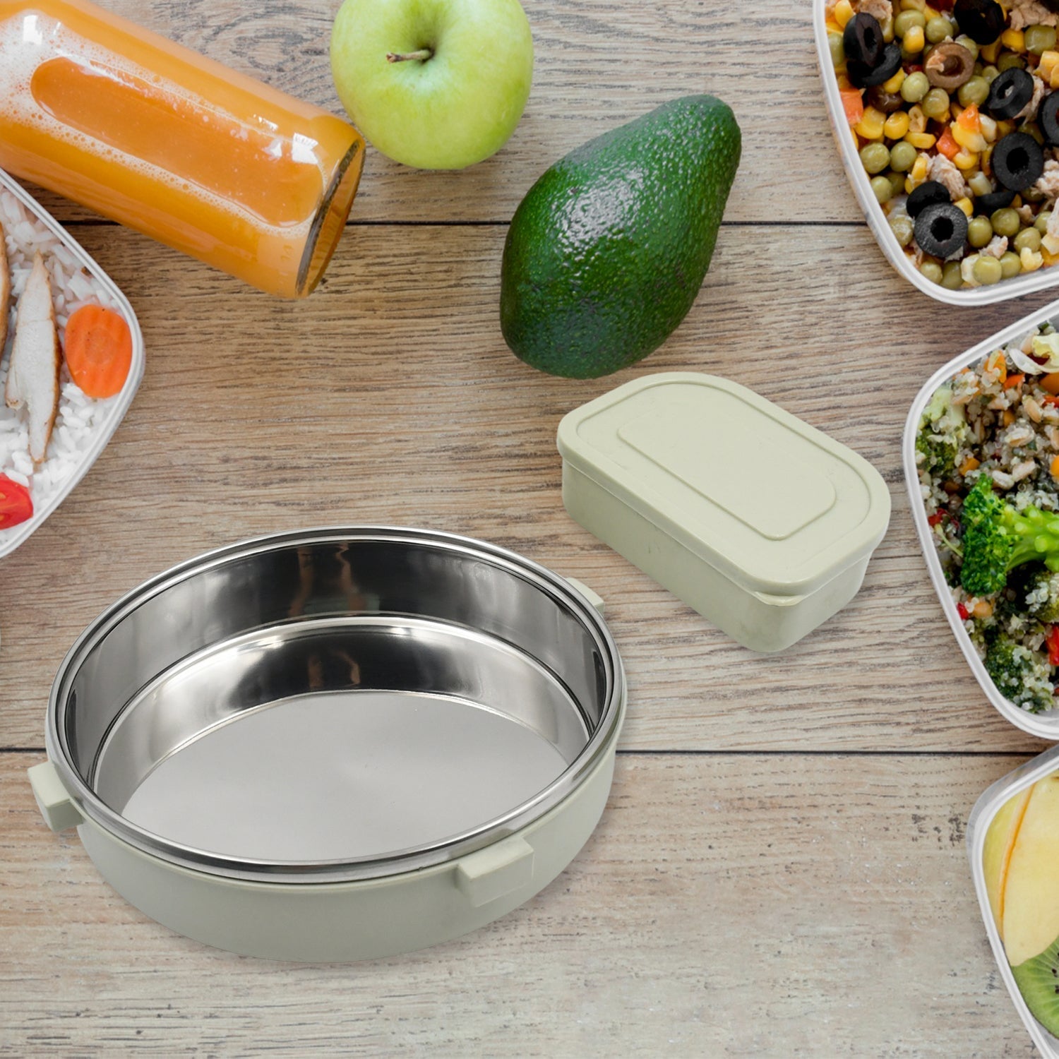 Miracle Stainless Steel Round Lunch Box, with Small Plastic Box Insert Leak Proof Lunch Box with Transparent lid, Lunch Box for Kids & Adults for School, Office (450 ML + 250 ML Approx) Variety Bazaar