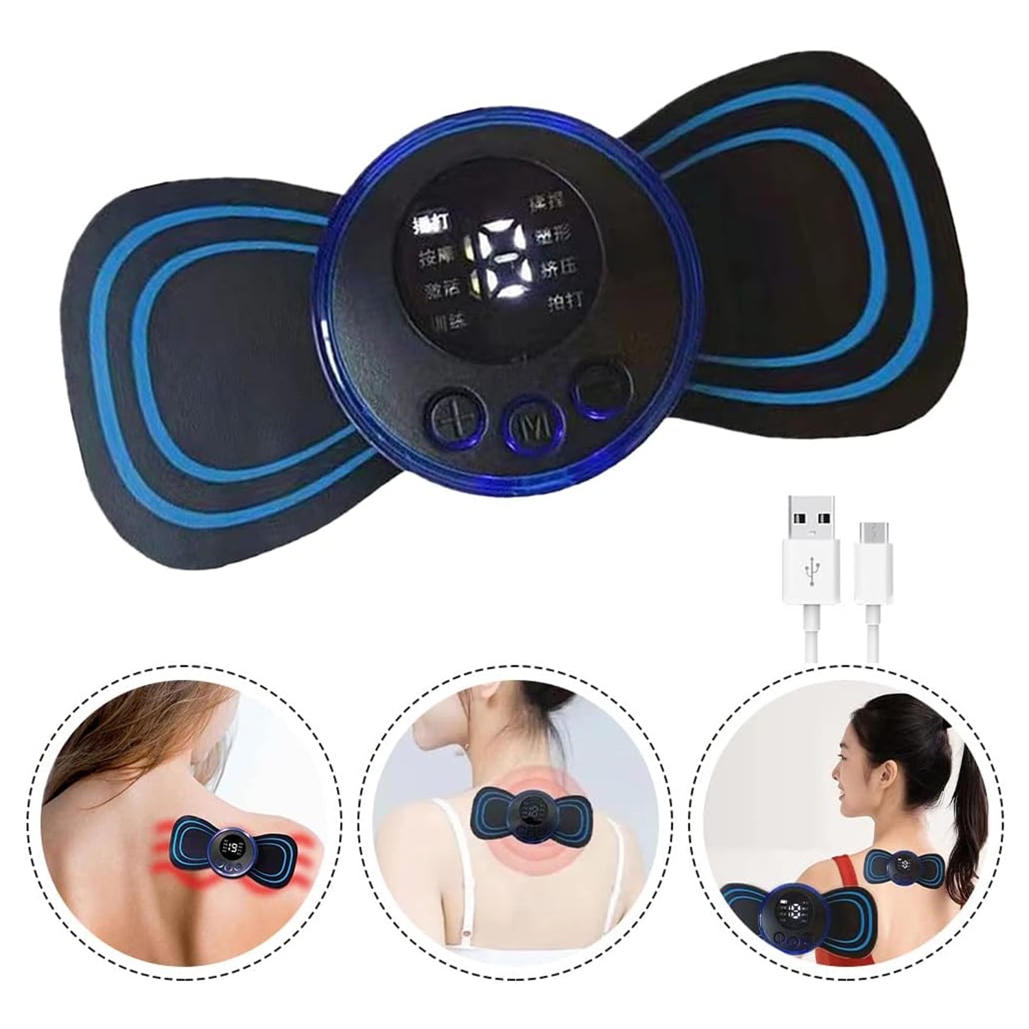 Portable USB Neck Massager Electric Neck Massager, Enhancer Mini Cervical Massager EMS Lymphatic Drainage Massage with Cable