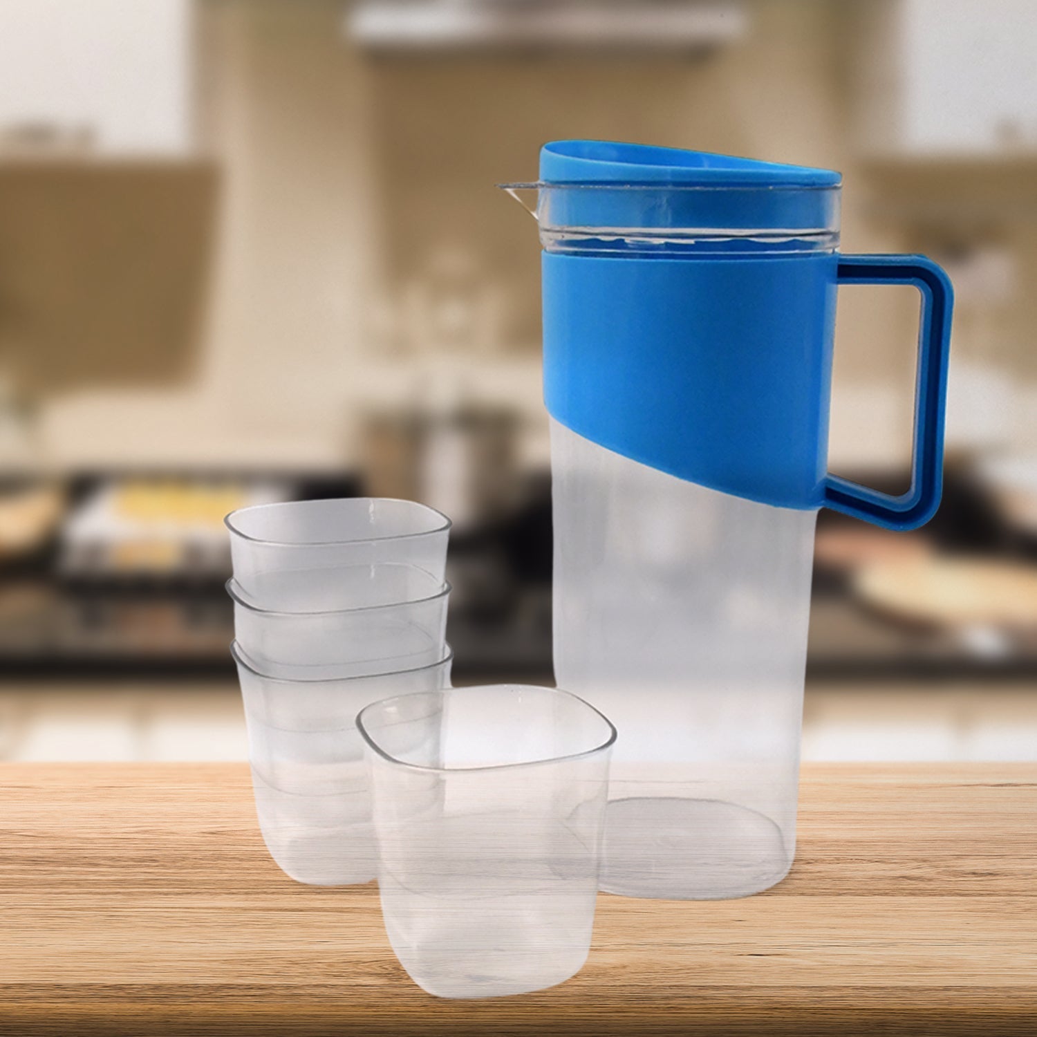 Transparent Stylish Premium Jug with Elegant Handle (2000 ML Jug Approx & 4 Pcs Plastic Glass) Variety Bazaar