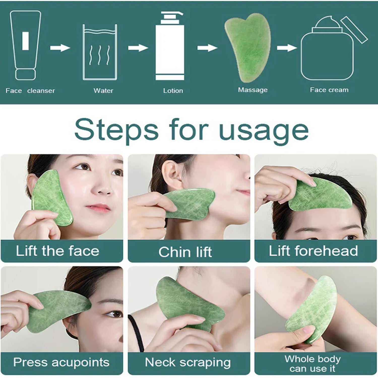Jade Roller & Gua Sha Set – Natural Face Massager for Anti-Aging, Glowing Skin & Face Shaping (1 Pc) Variety Bazaar