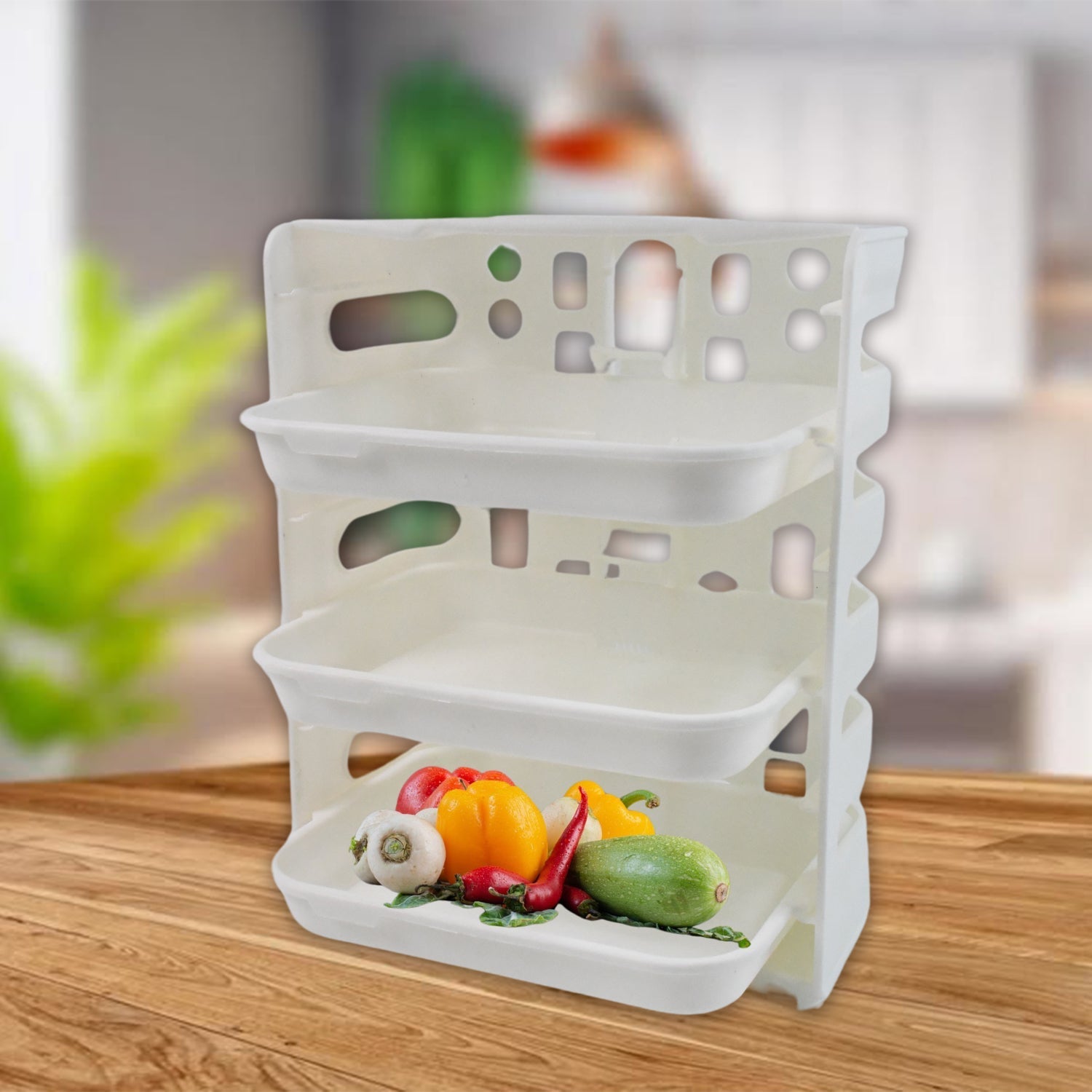 Plastic 3 Layer Wall-Mounted Food Organizer Rack (1 Set) Variety Bazaar