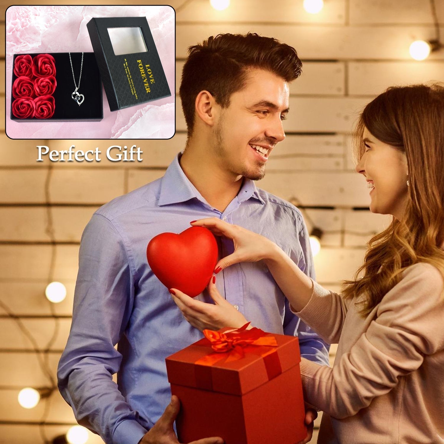 Rose Flower Gift Box, Handmade Eternal Rose with I Love You Necklace, Valentine's Day, Variety Bazaar