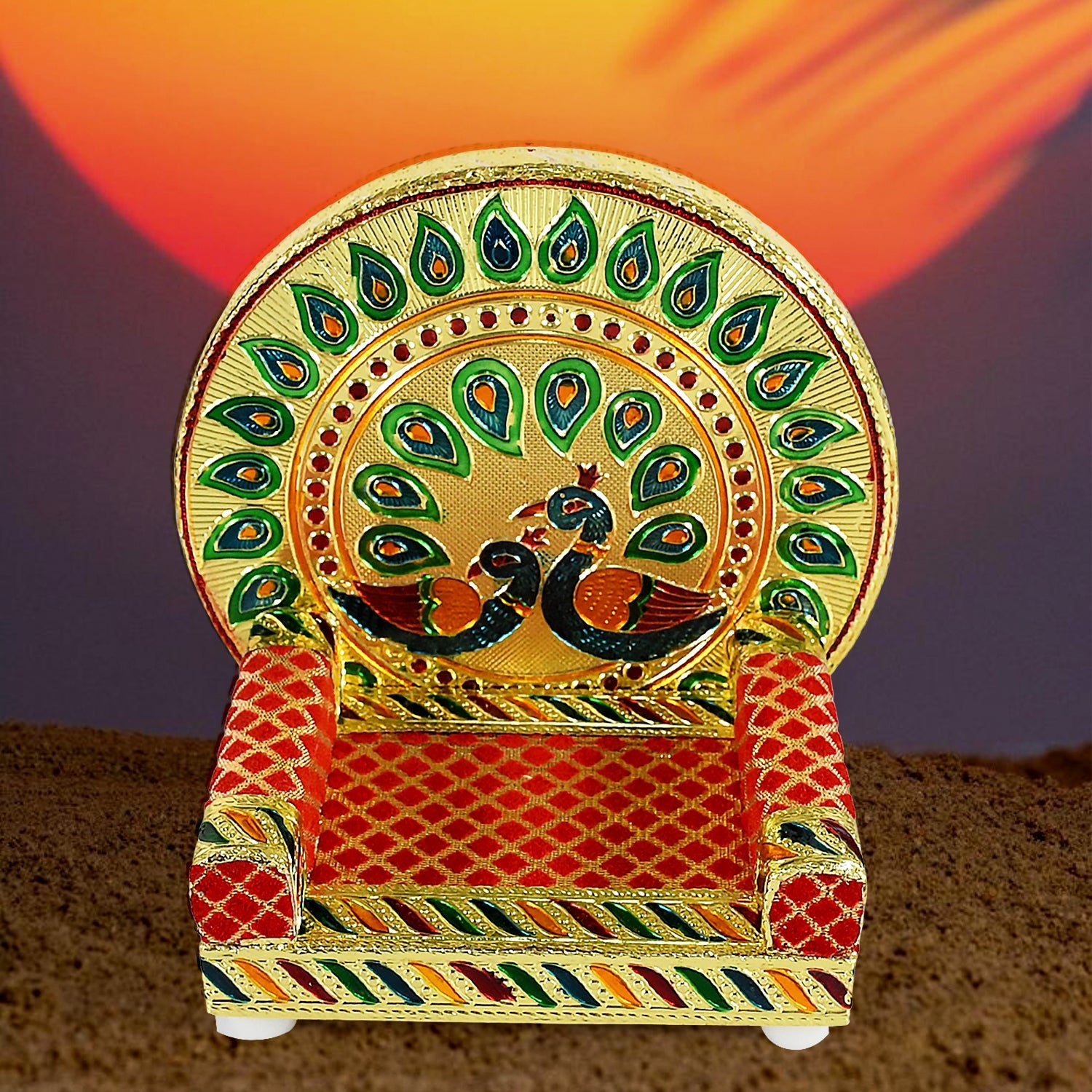 Meenakari Work Laddu Gopal Singhasan / Sihasan for Pooja Mandir Wooden Krishna Ladoo Bal Gopal Sofa Asan, Home Decorative Premium Look Decorative Singhasan Suitable For Home, Office, Restaurant (2 Pc Set)