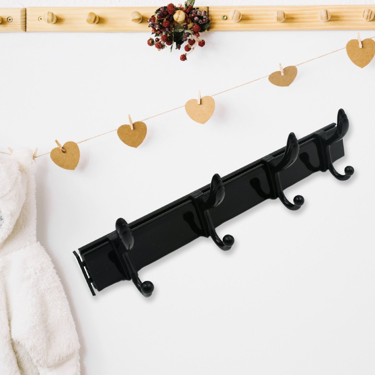 Extra Long 4-Hook Wall Coat Hanger with Eco Adhesive Variety Bazaar