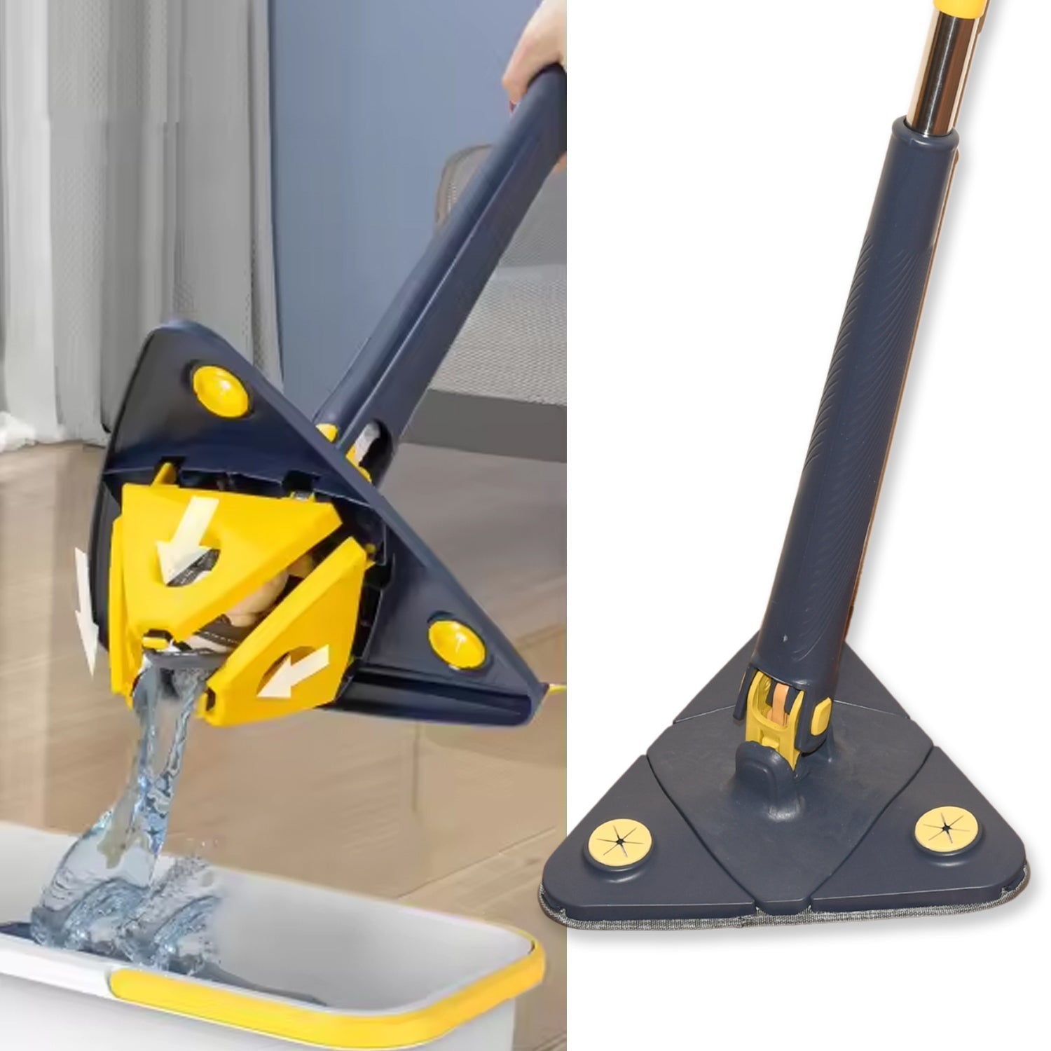 Rotatable Adjustable Triangle Cleaning Mop Triangle Mop with Stainless Steel Long Handle Push-Pull Squeezing Cleaning Mop Dry & Wet Mop for Floor Windows (1 Pc) Variety Bazaar