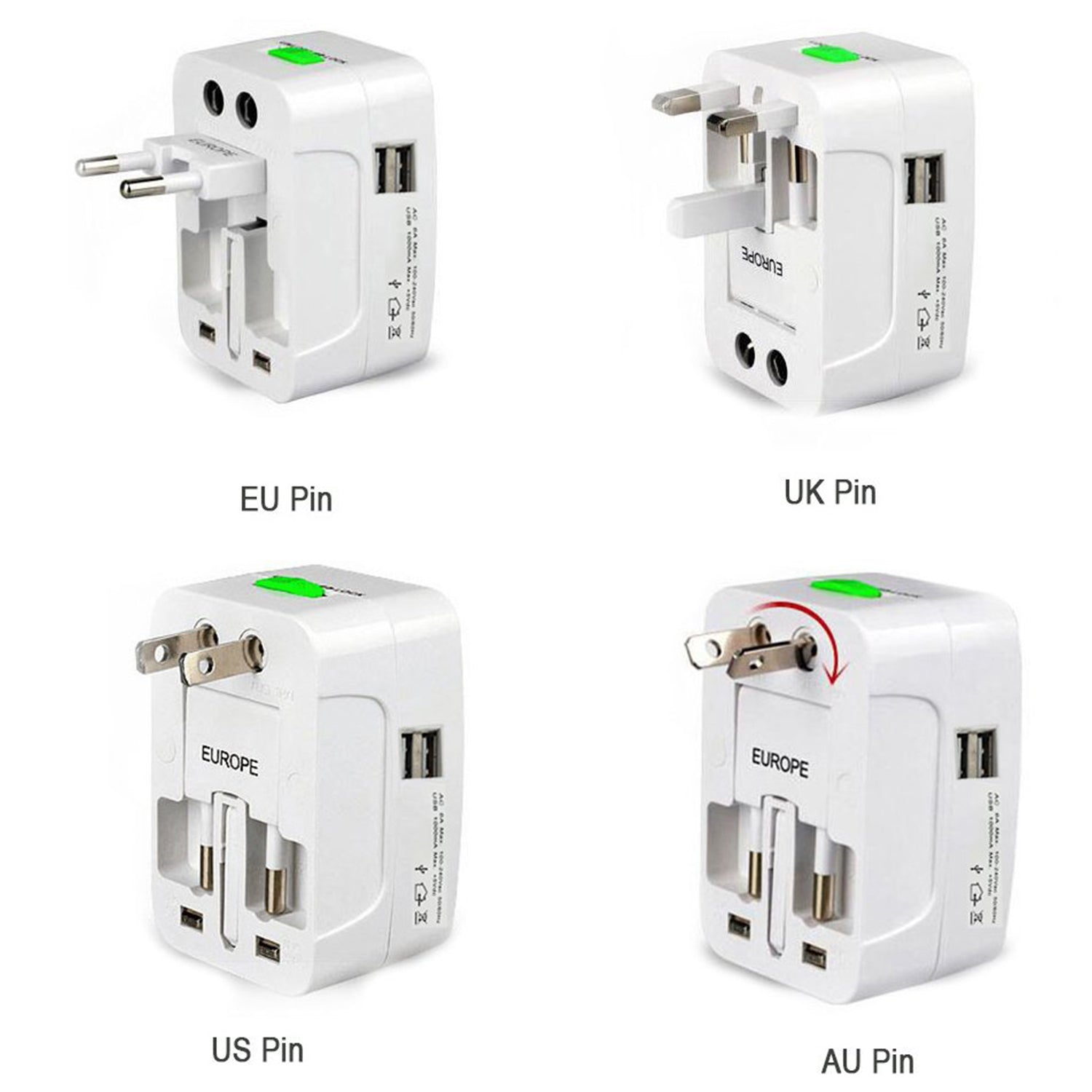 All-in-One Universal Worldwide Travelling AC Adaptor Plug (AU / UK / US / EU) International Power Charger Electric USB Power Plug Socket Adapter Converter (1 Pc) Variety Bazaar