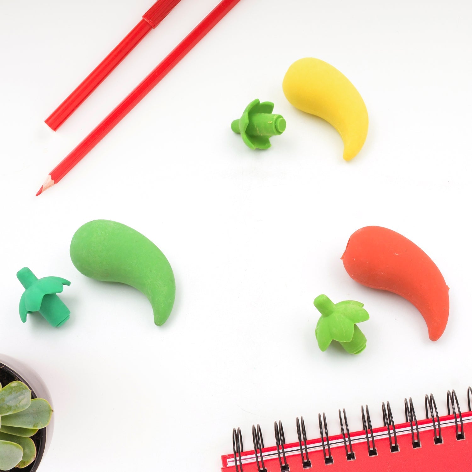3D Fancy Colorful Chili Shape Erasers – Mini Novelty Eraser Set (3 Pc) Variety Bazaar