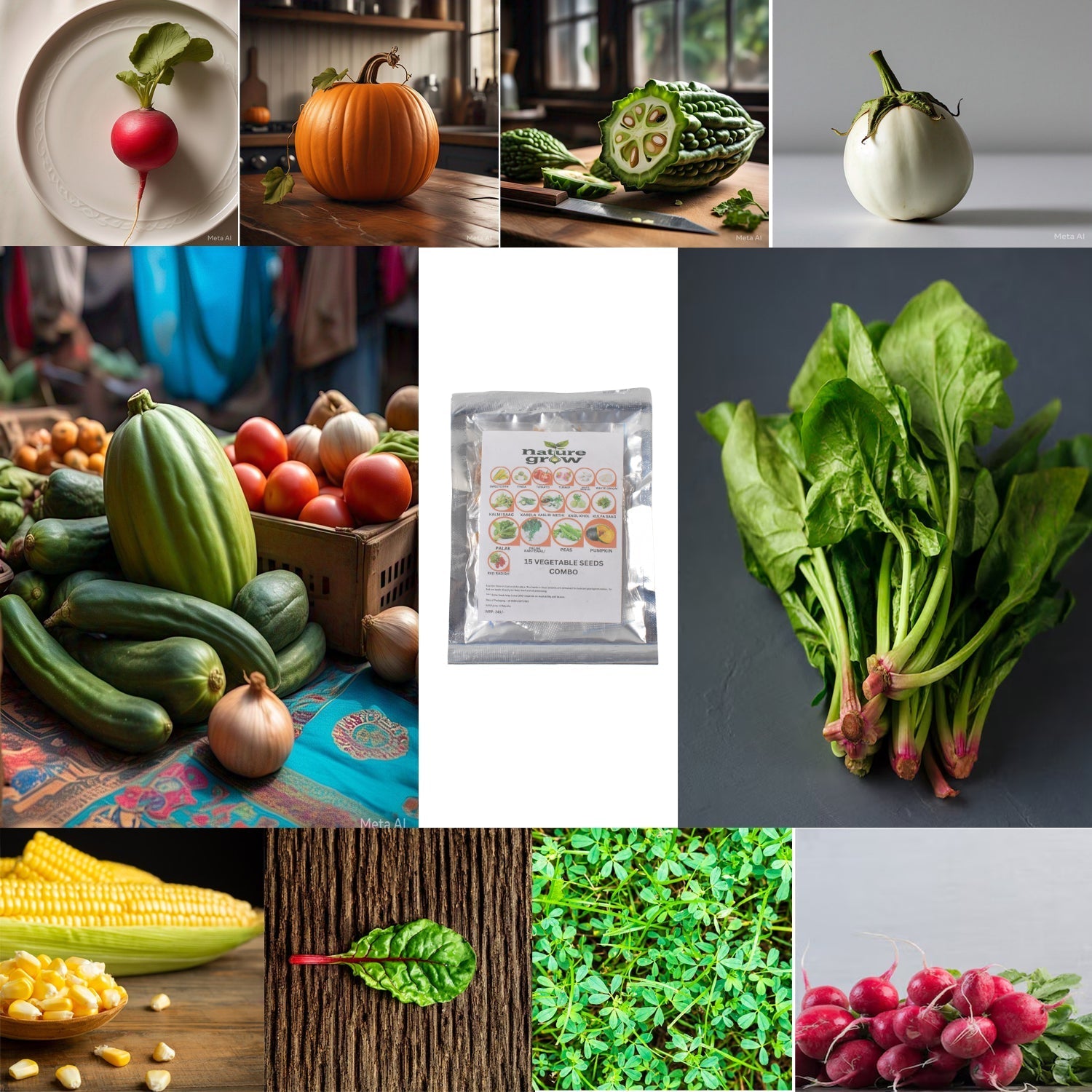 15 Varieties of Vegetable Seeds Combo (1 Pkt. / 15 Varieties) Variety Bazaar