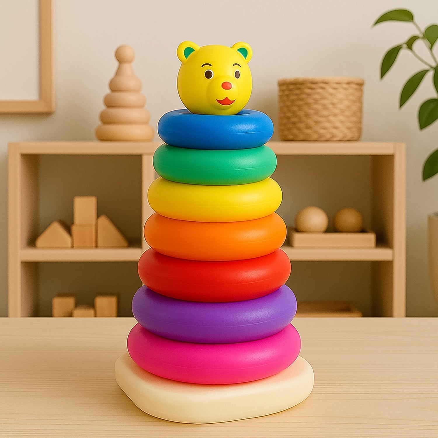 Plastic Baby Kids Teddy Stacking Ring Jumbo Stack Up Educational Toy 7pc Variety Bazaar