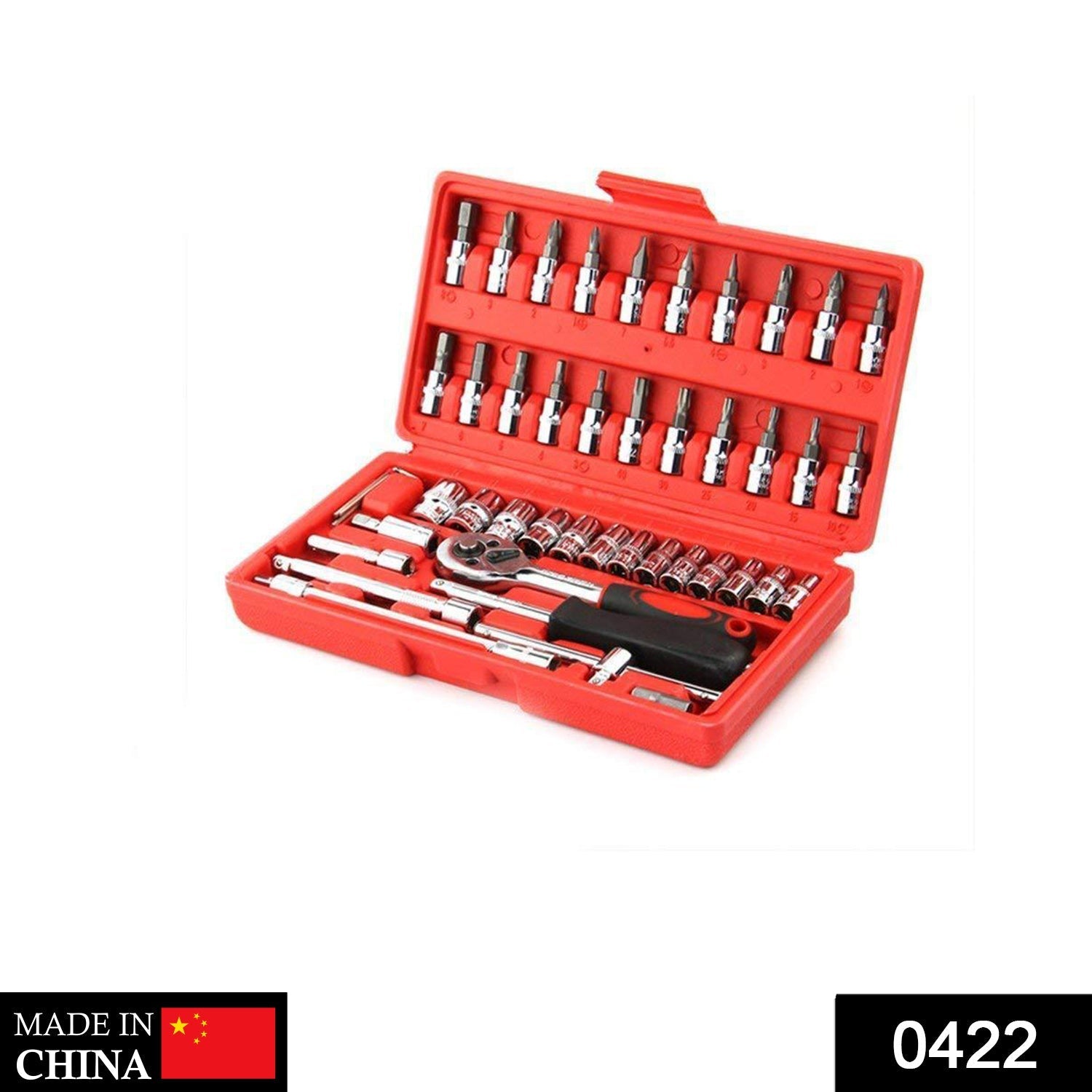 0422 Socket 1/4 Inch Combination Repair Tool Kit (Red, 46 pcs)