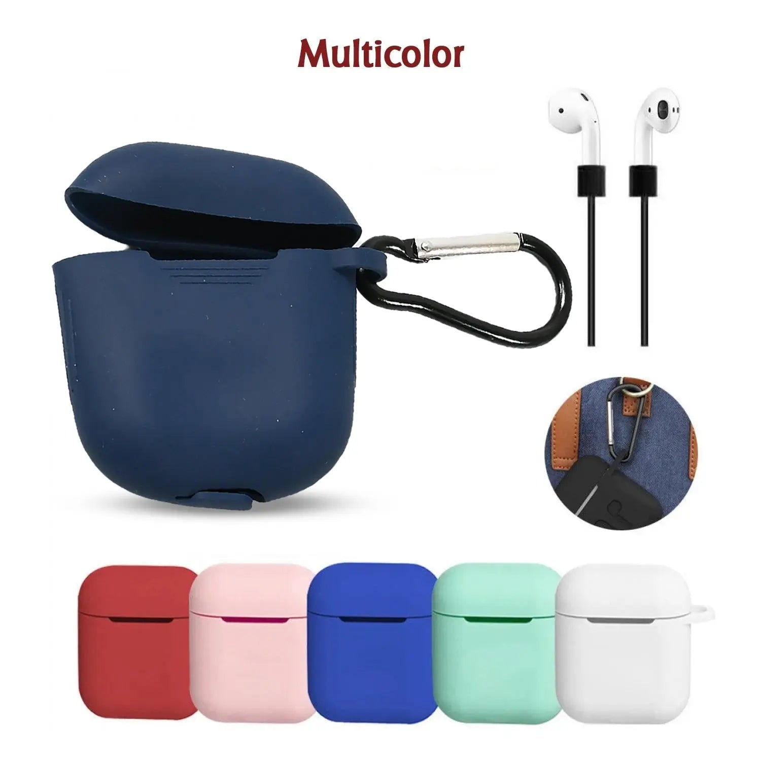 6473 Silicone Shockproof Protection Wireless Headphones Carrying Box Cover with Metal Keychain - varietybazaar.co.in
