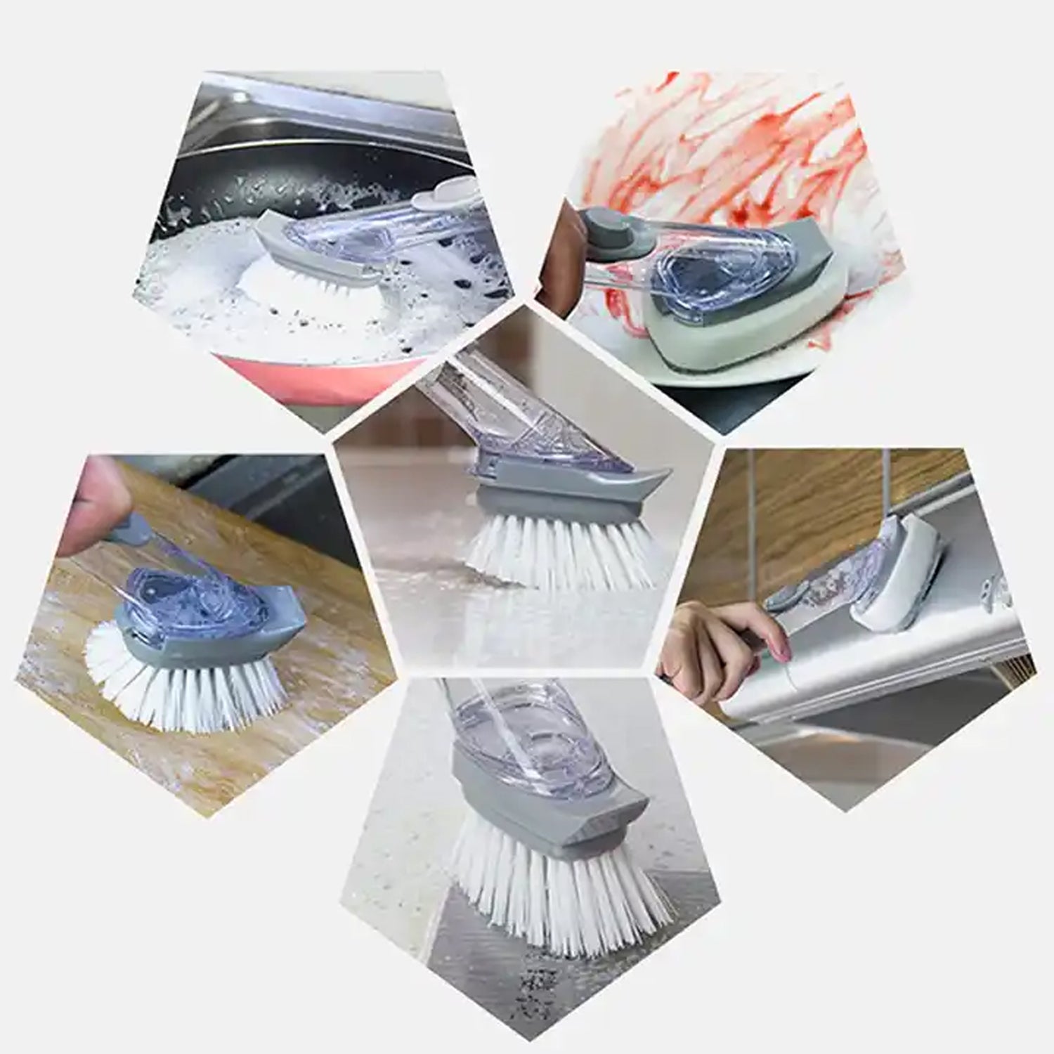 Home & Kitchen Cleaning Brushes, Scrubber, Soap Dispenser Scrub Brush for Pans Pots and Bathtub Sink (2 In 1) Variety Bazaar