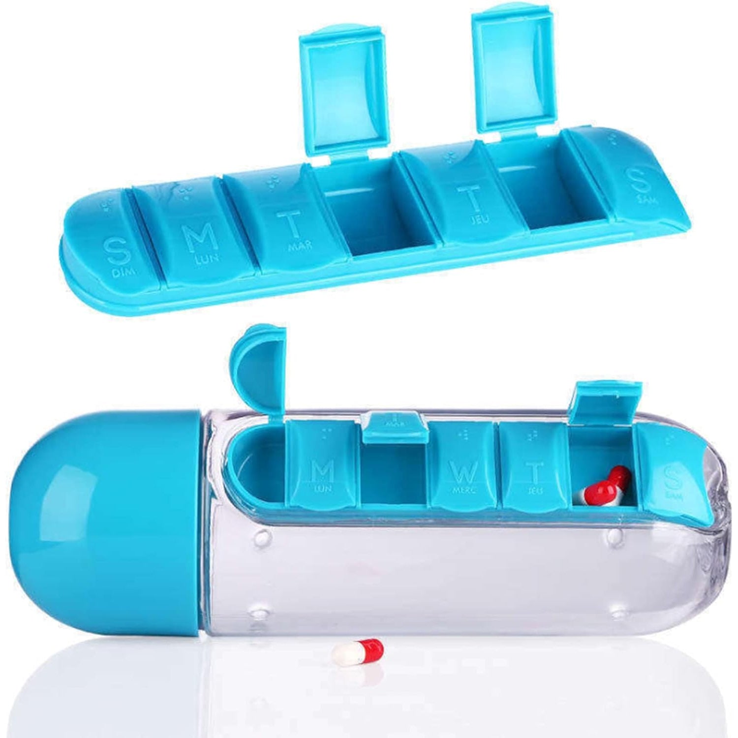 Multi-Use Pill & Water Bottle for Travel (600 Ml, Mix Color) Variety Bazaar