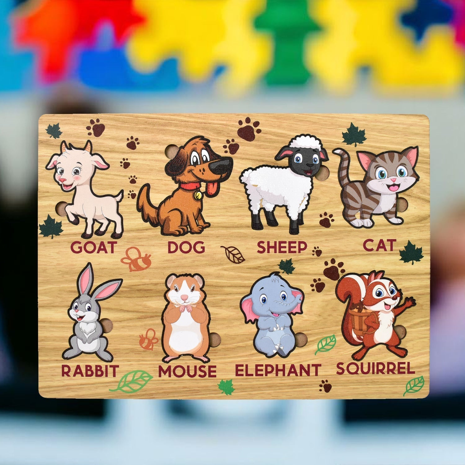 Wooden Animal Puzzle Learning Educational Board (1 Set / 28×20 Cm) Variety Bazaar