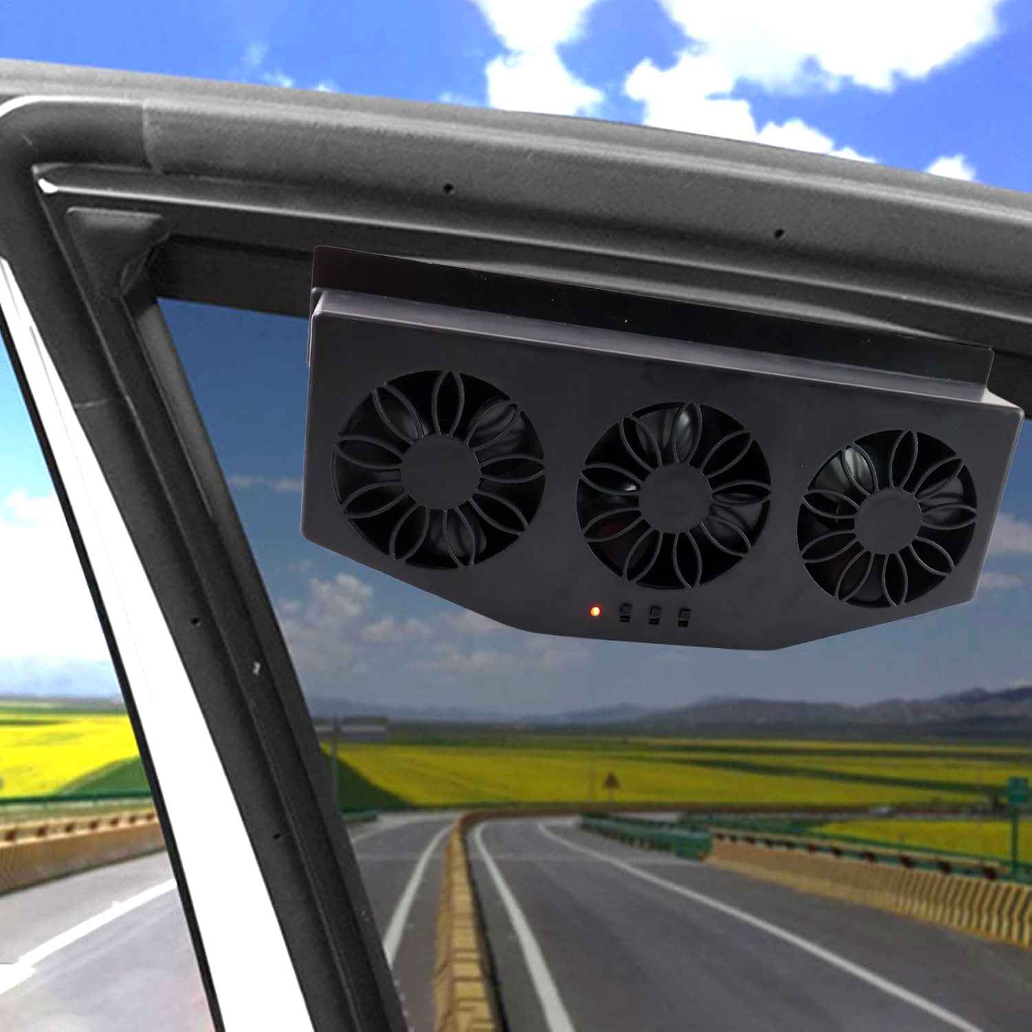 Triple Fan Solar Powered Car Exhaust Ventilation System with USB Charging