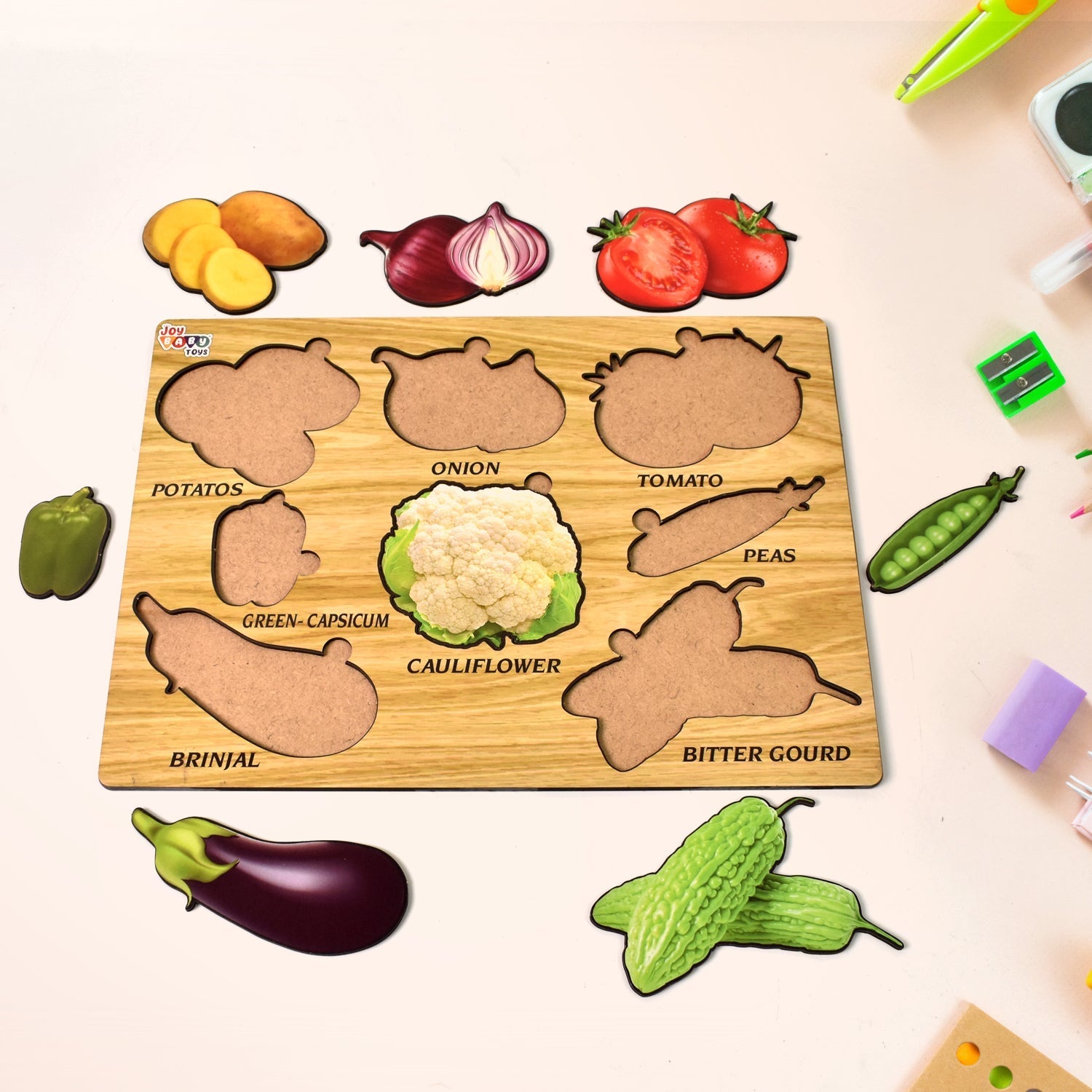 Wooden Vegetable Puzzle Learning Educational Board (1 Set / 28×20 Cm) Variety Bazaar